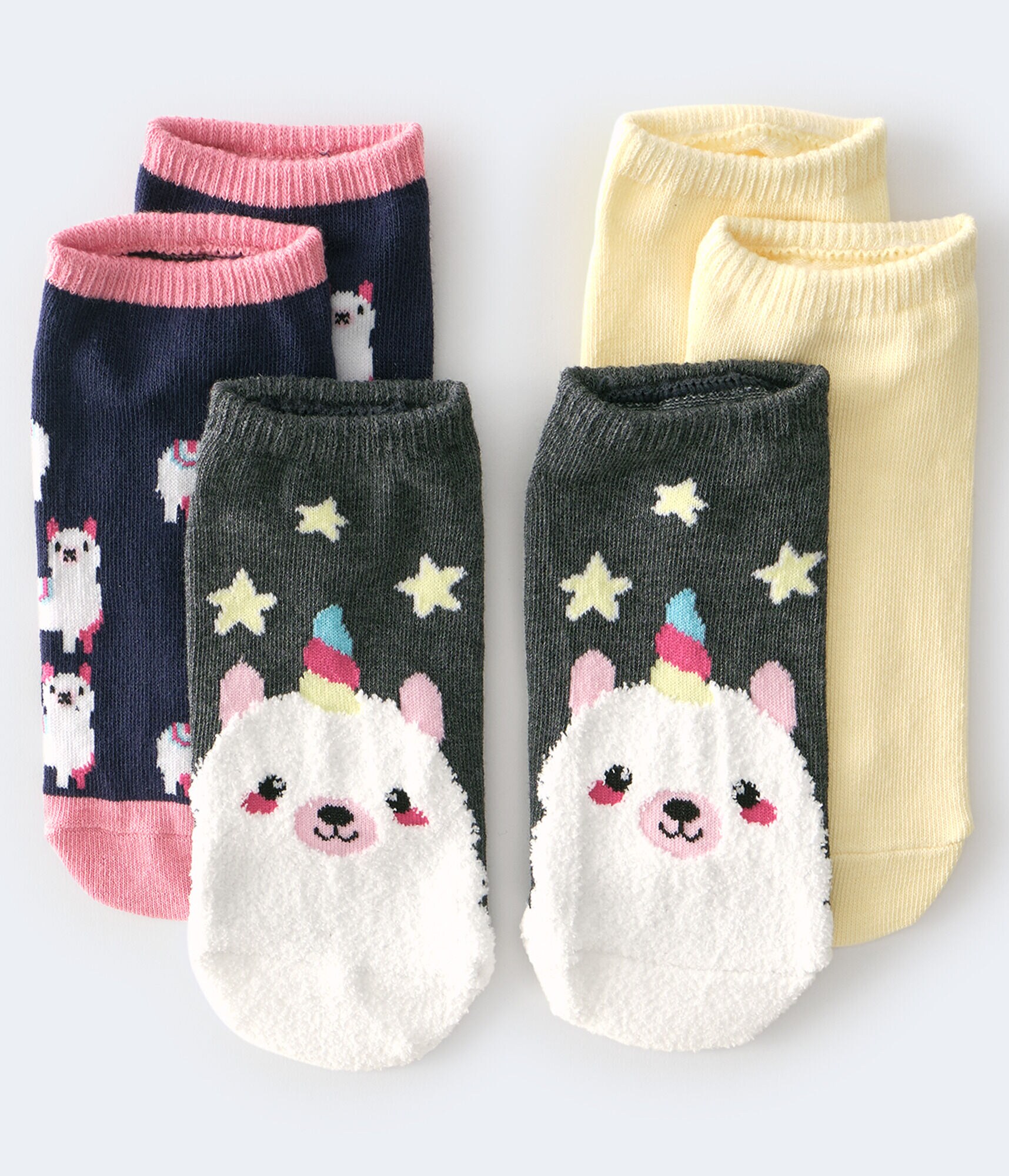 Fuzzy Uni Llama Ankle Sock 3-Pack