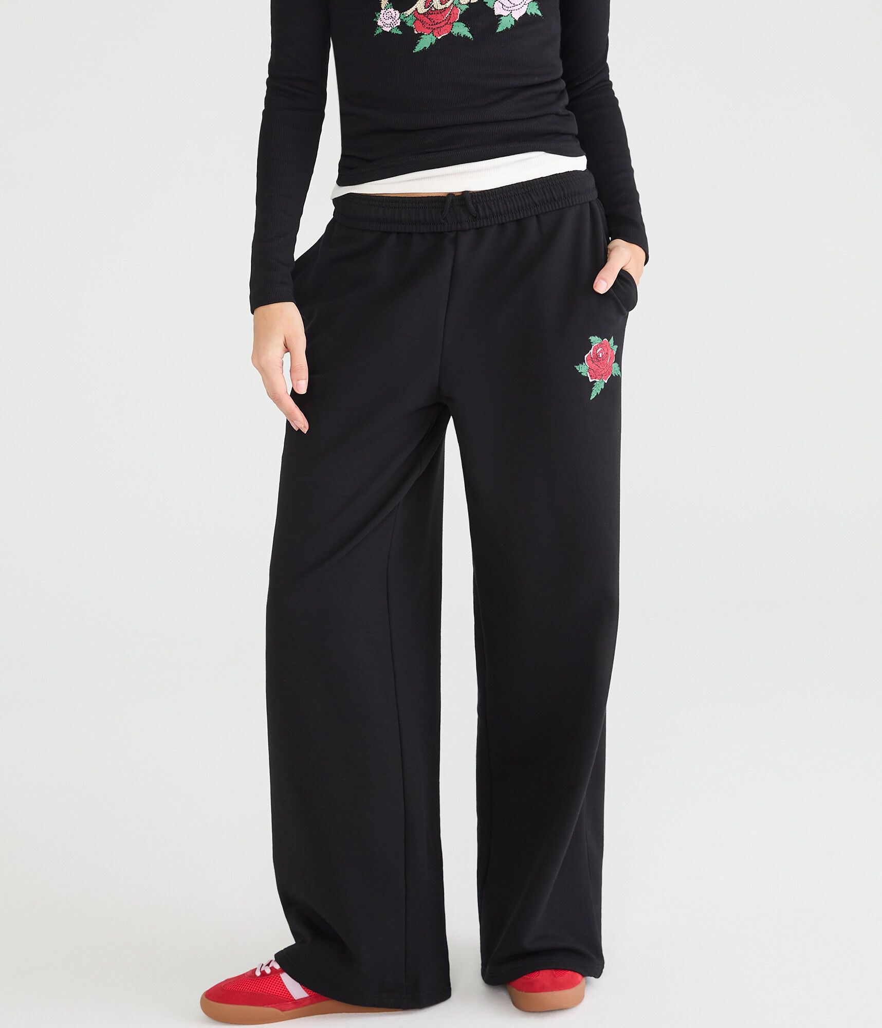 Cloud Soft Tattoo Roses High-Rise Wide Leg Sweatpants