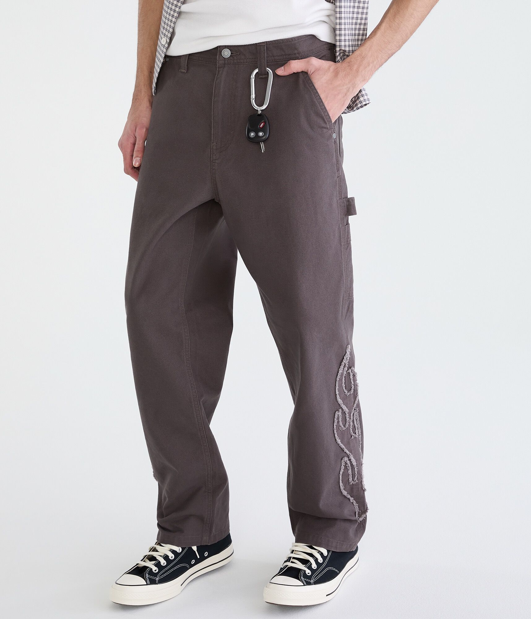 Flame Outline Baggy Carpenter Pants