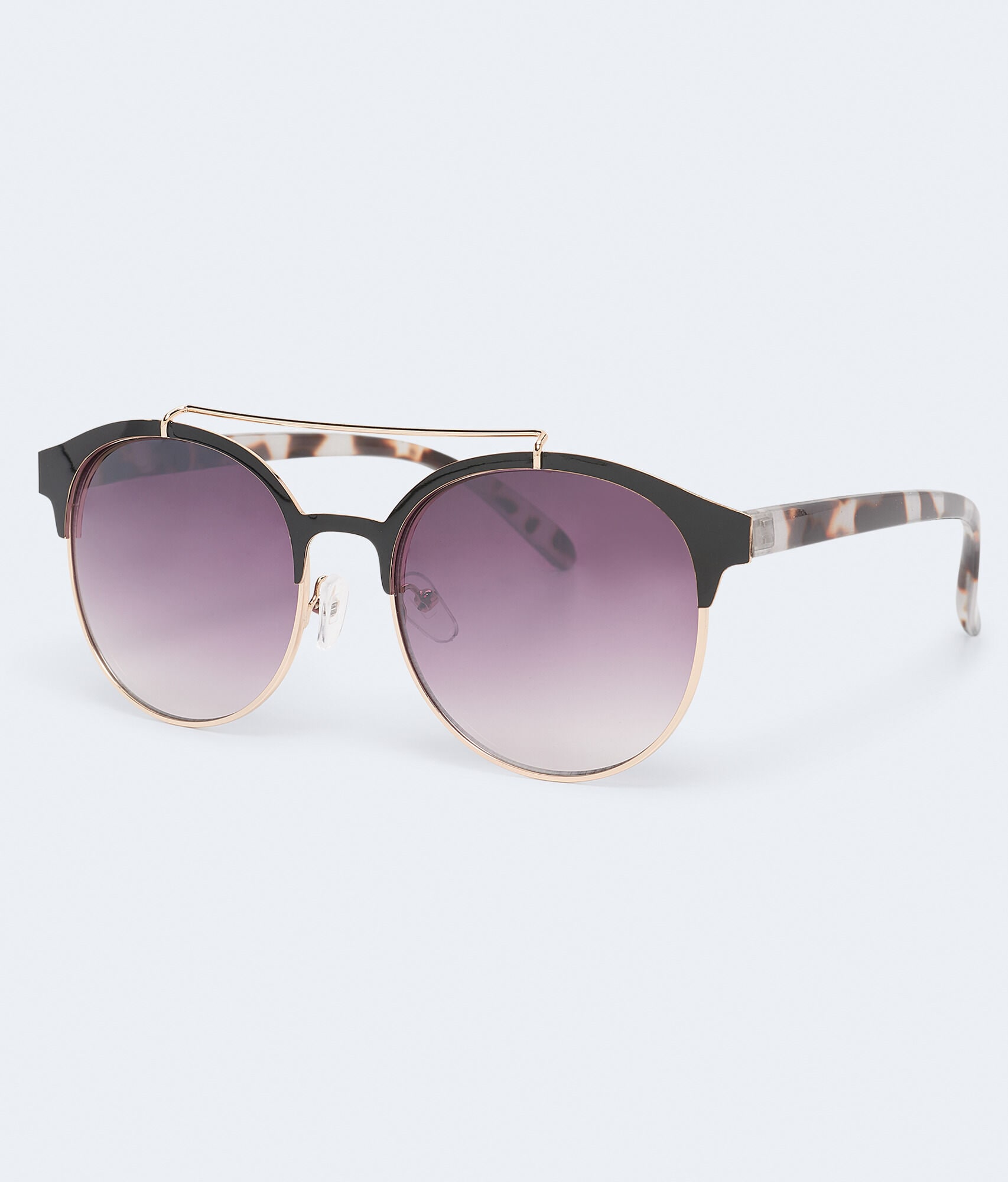 Tortoiseshell Round Top-Bar Sunglasses