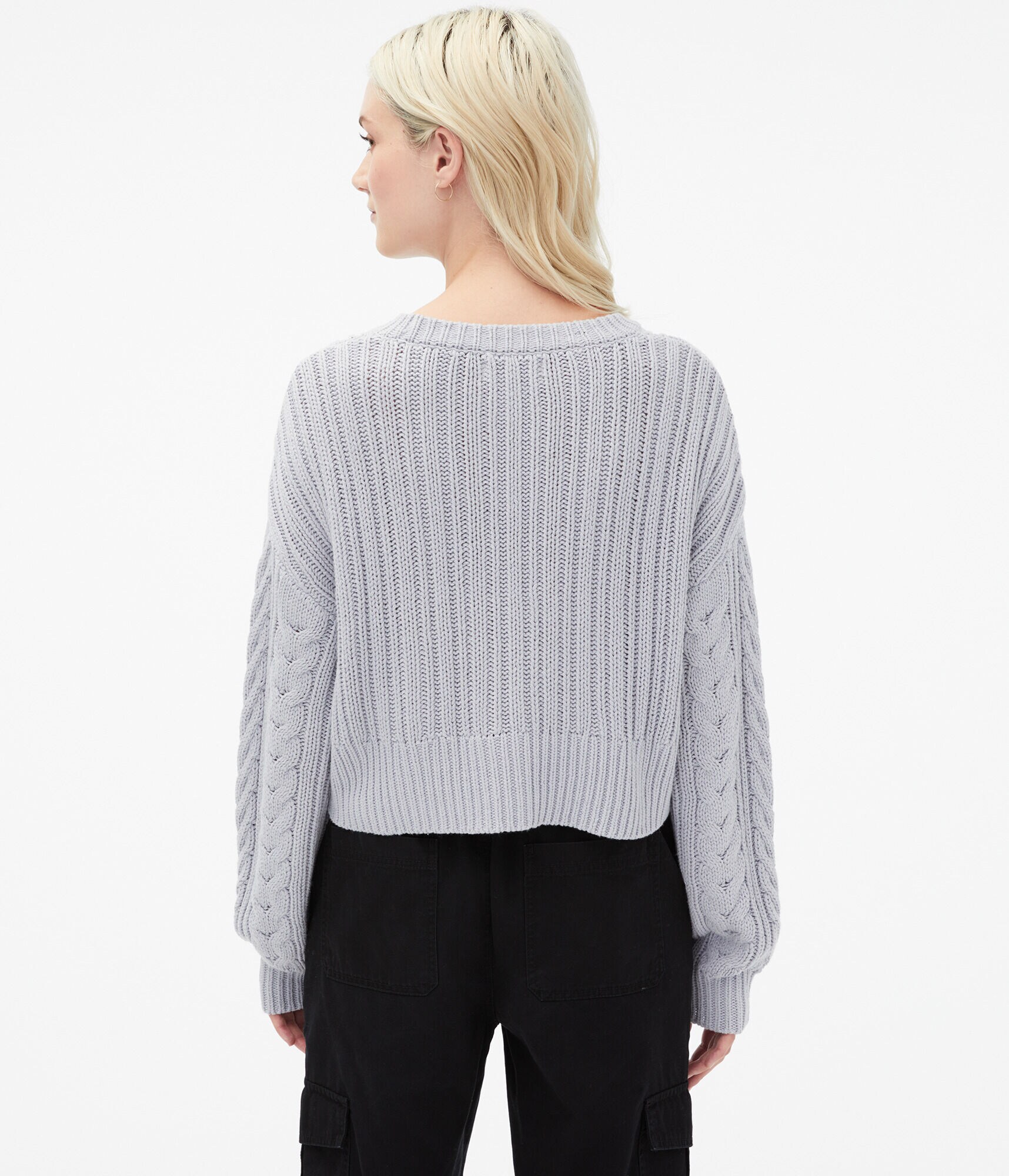 Cable-Knit Cropped V-Neck Cardigan
