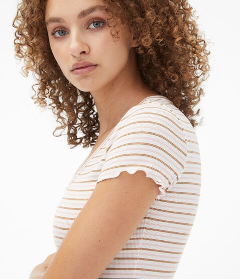 Striped V-Neck Cropped Shrunken Tee Striped V-Neck Cropped Shrunken Tee