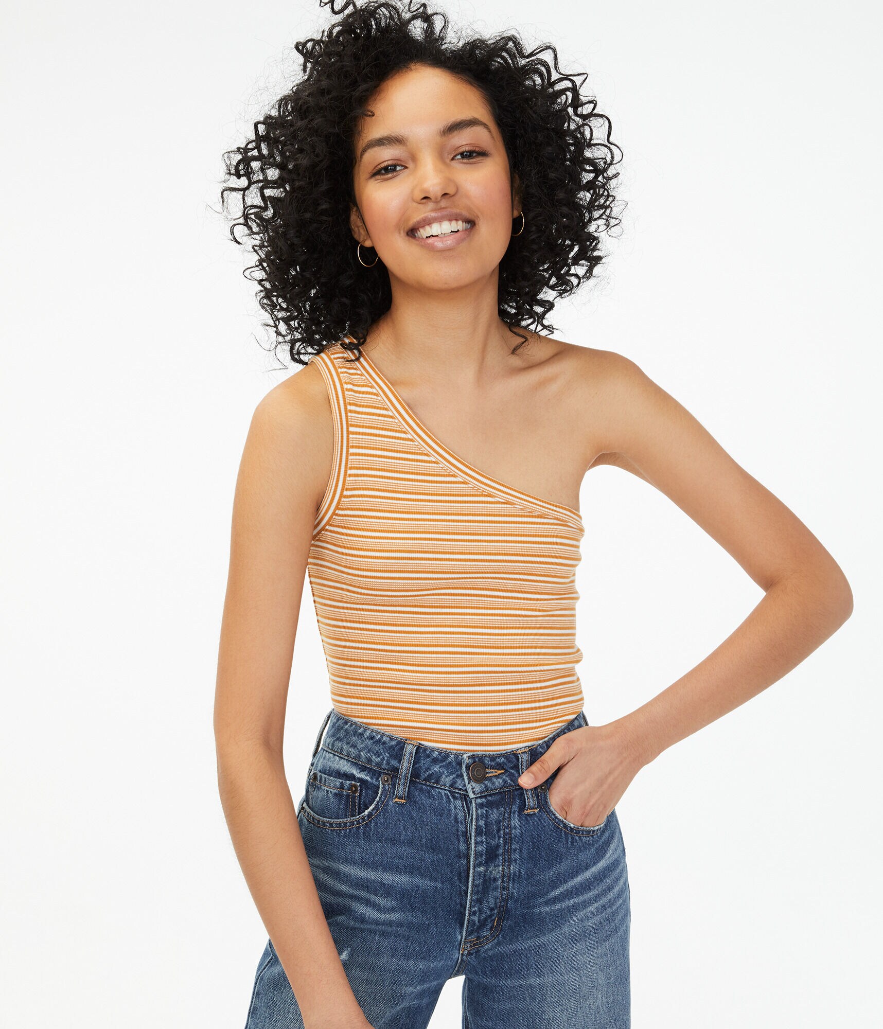 Striped Asymmetrical One-Shoulder Bodycon Top