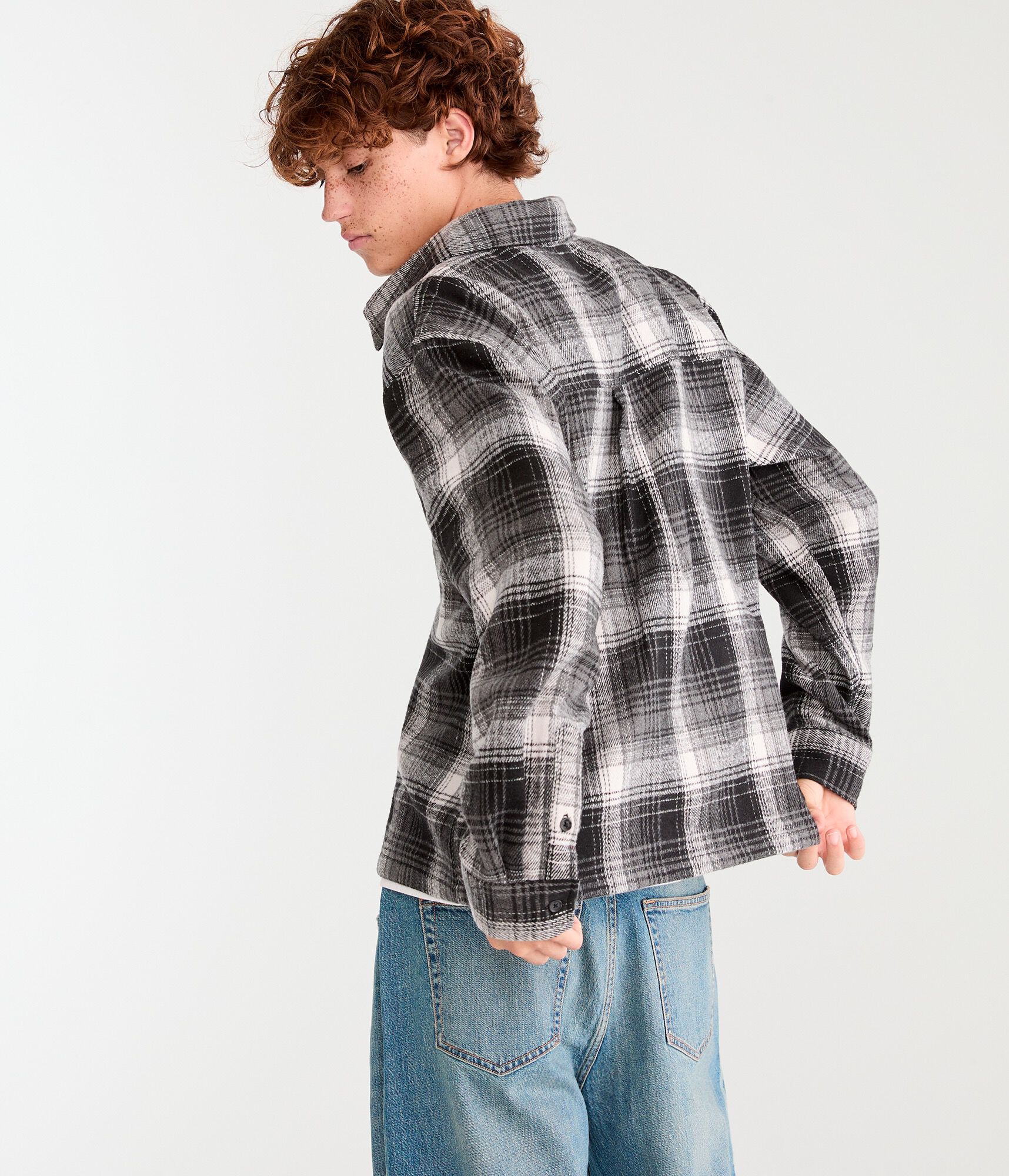 Long Sleeve Plaid Boxy Flannel Shirt