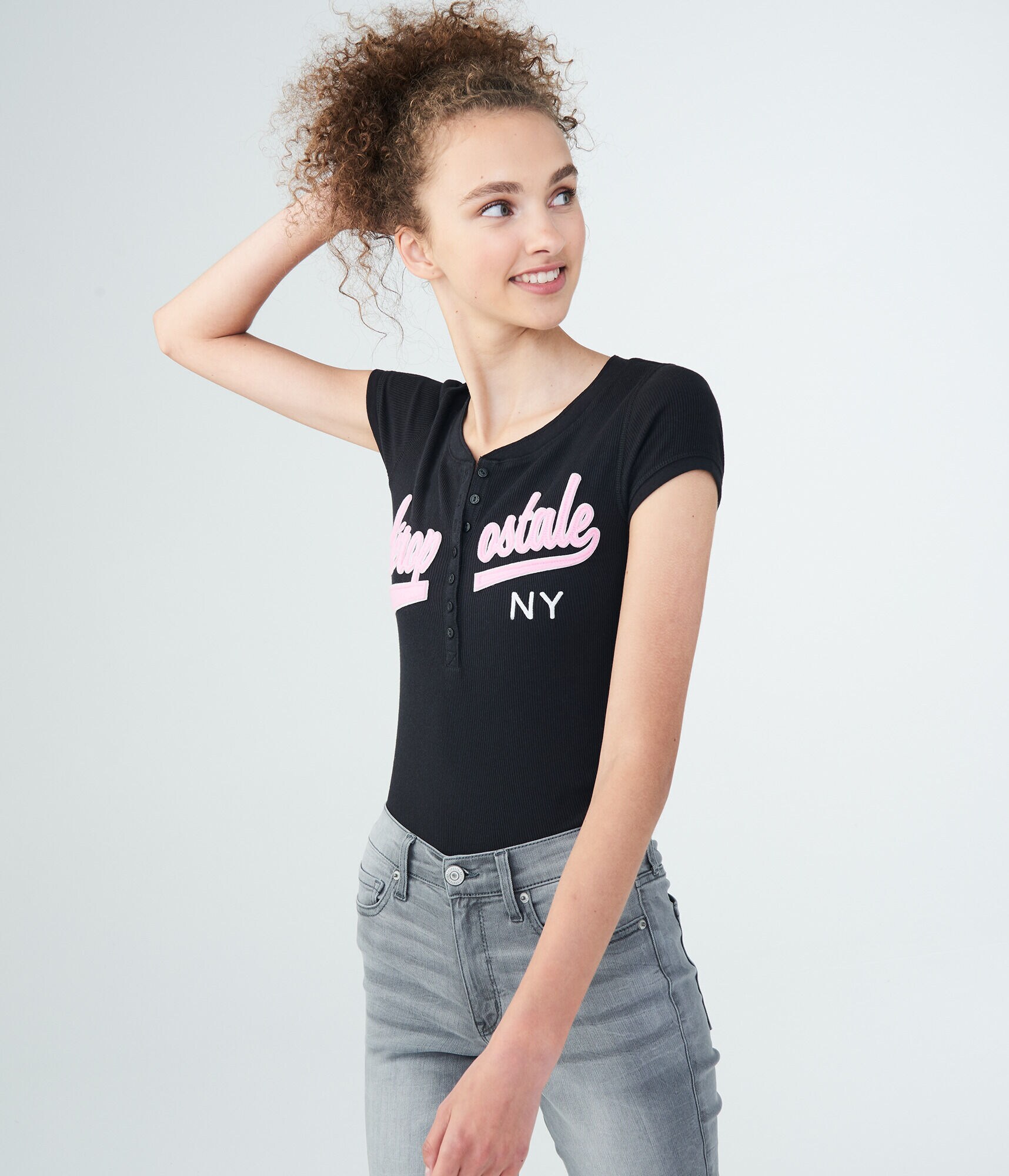 Aeropostale NY Logo Graphic Henley
