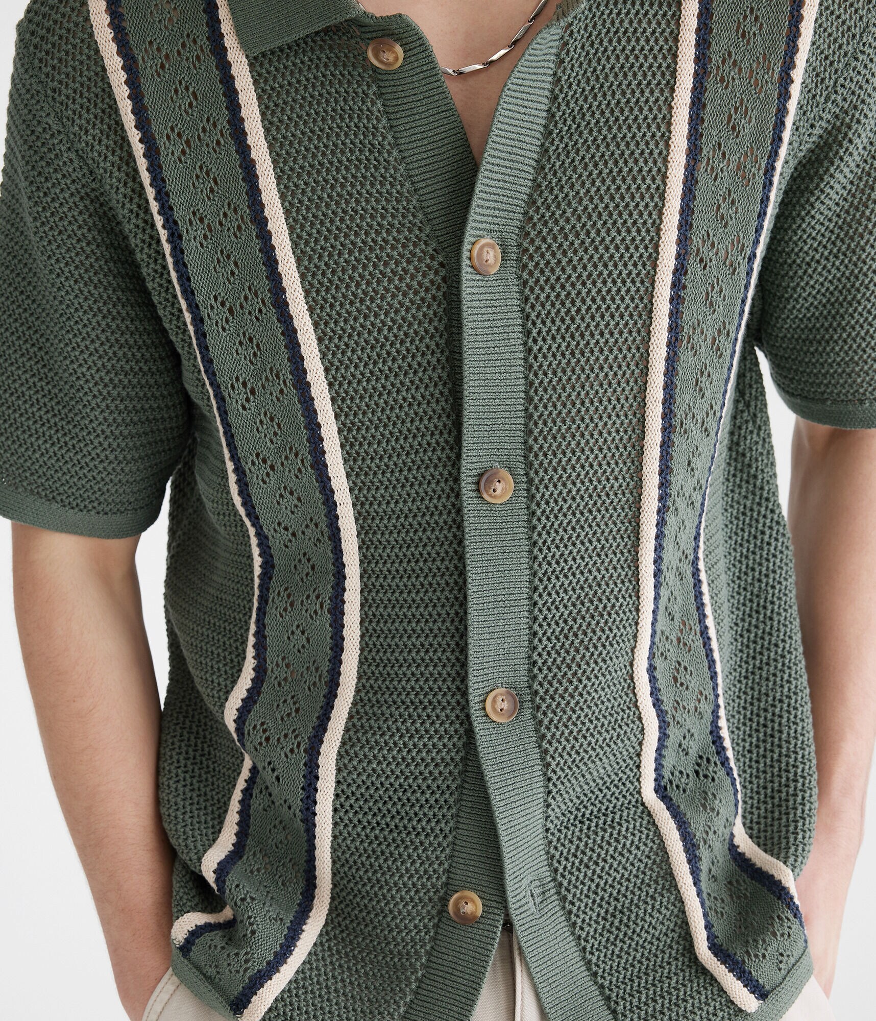 Pointelle Stripe Sweater Shirt