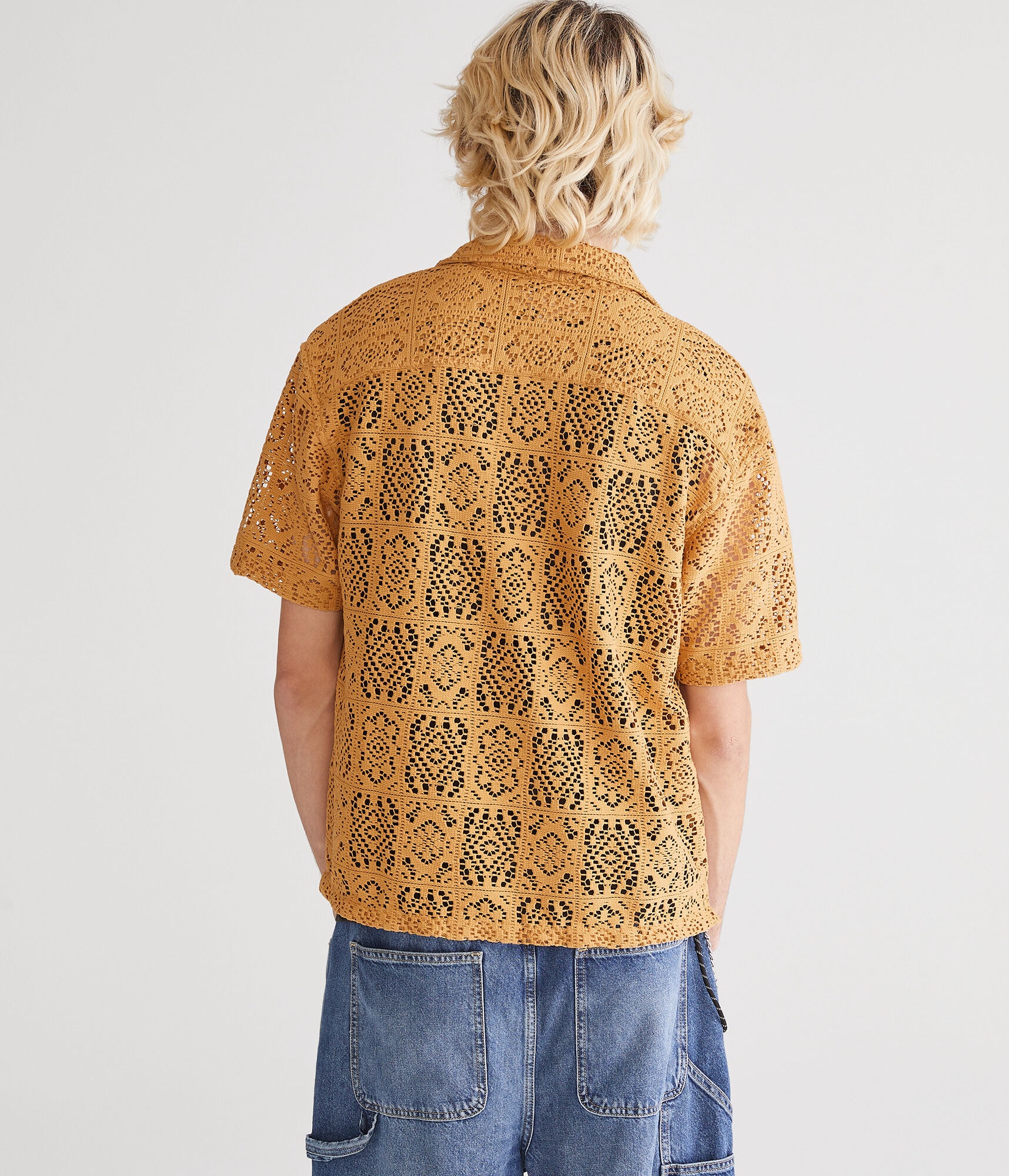 Short Sleeve Lace Boxy Camp Shirt