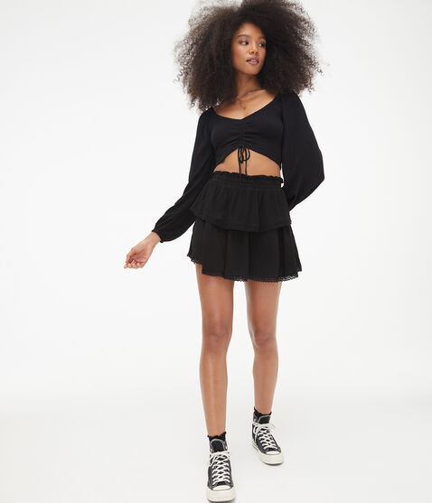 High-Waisted Lace-Trim Ruffle Skirt High-Waisted Lace-Trim Ruffle Skirt