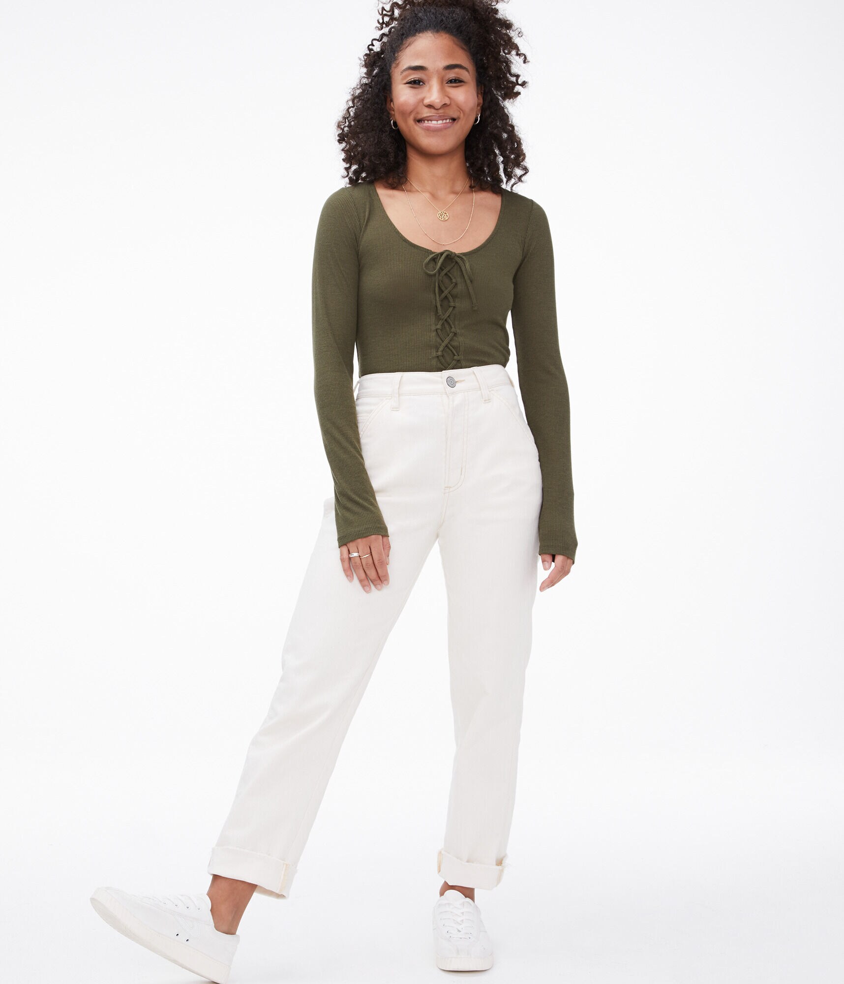 Long Sleeve Lace-Up Bodycon Top