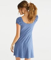 Solid V-Neck Eyelet Bustier Fit & Flare Dress