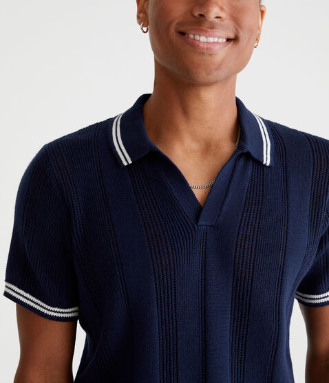 Tipped Open-Knit Sweater Polo Tipped Open-Knit Sweater Polo