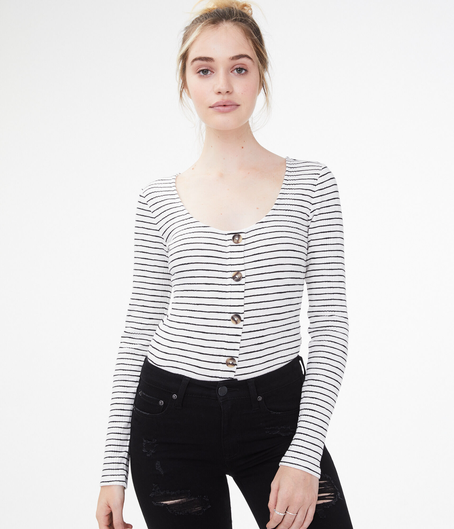 Long Sleeve Seriously Soft Striped Button-Front Top