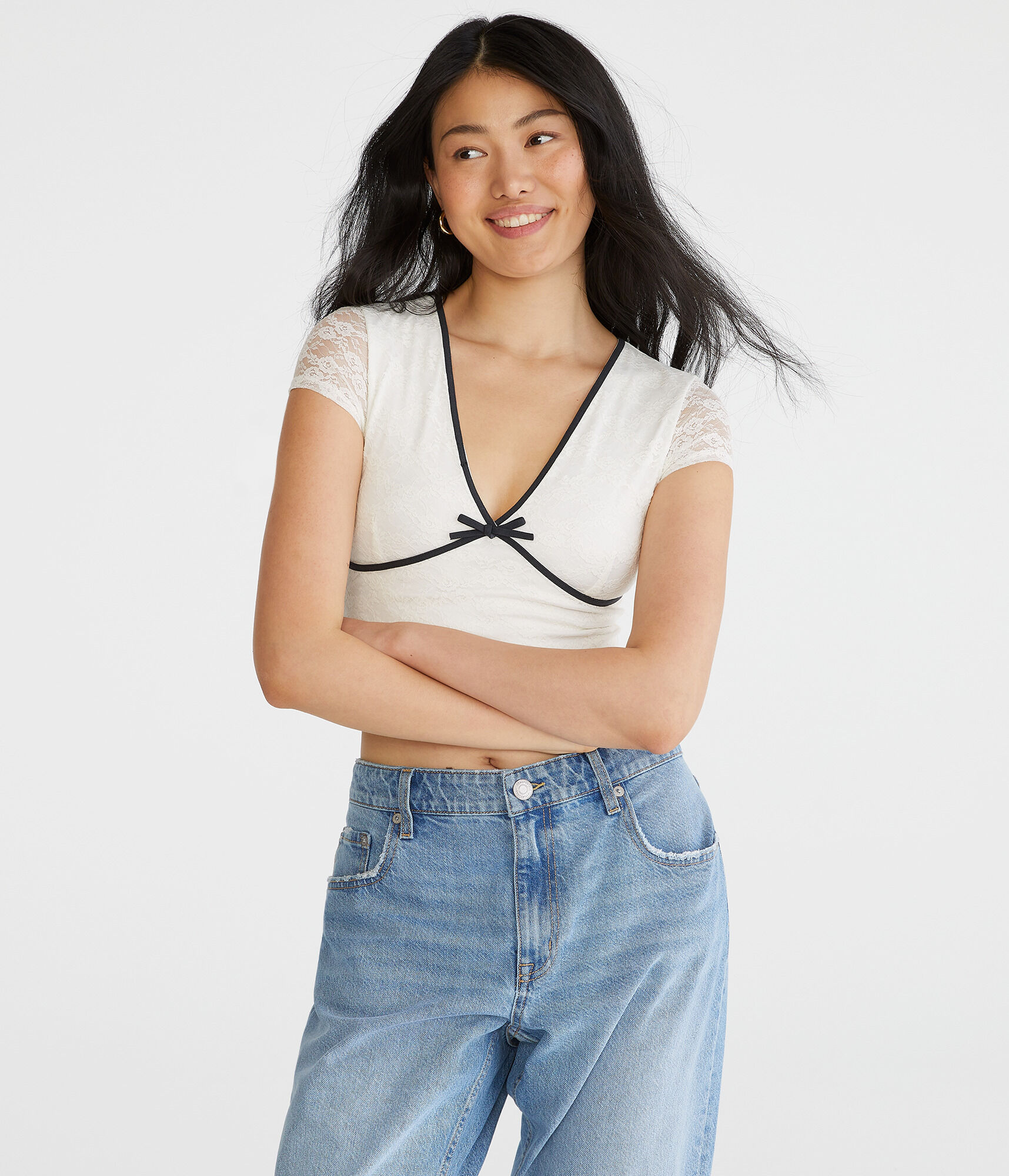 Floral Lace V-Neck Crop Top