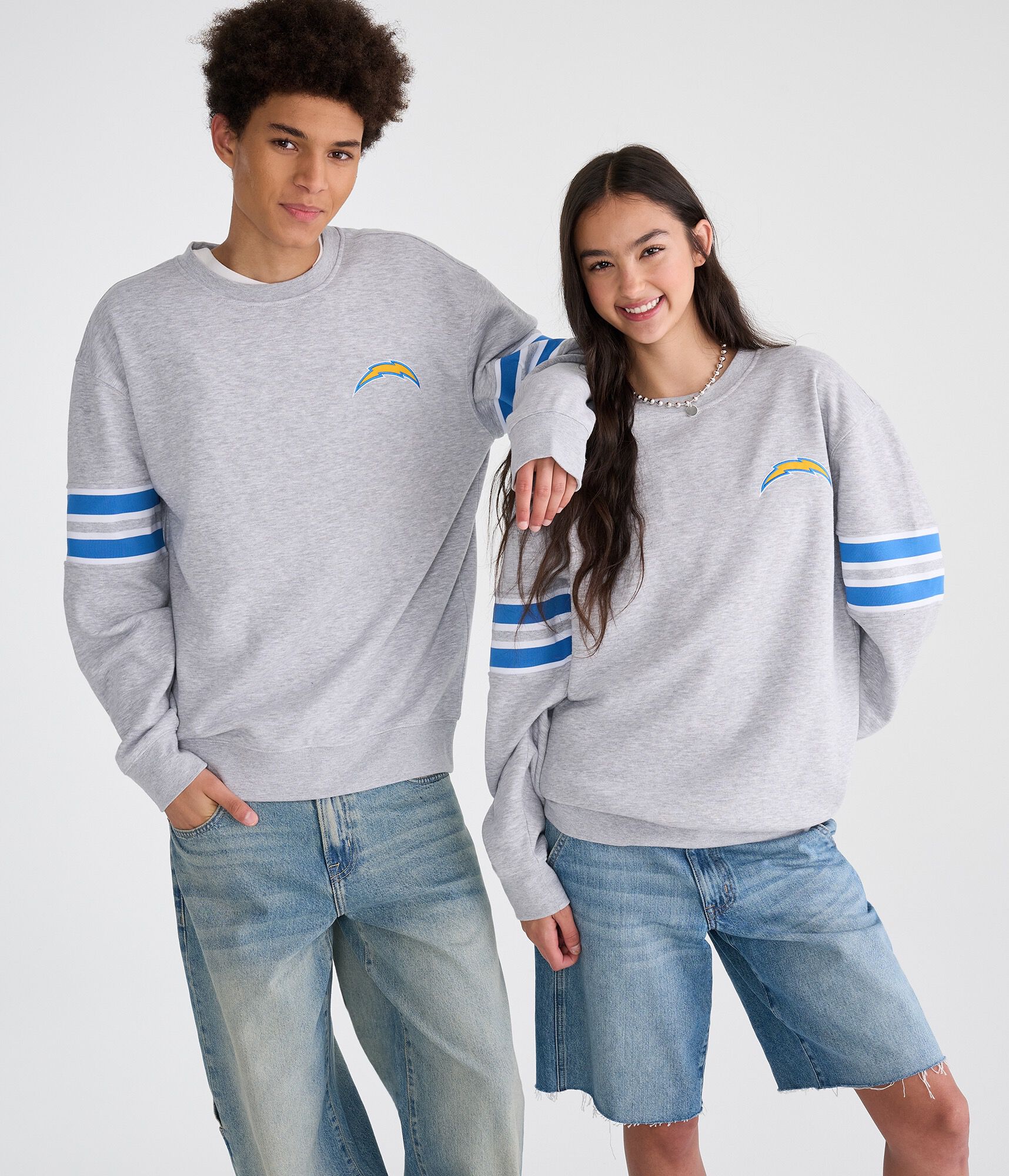 Los Angeles Chargers Striped Sleeve Crew Sweatshirt