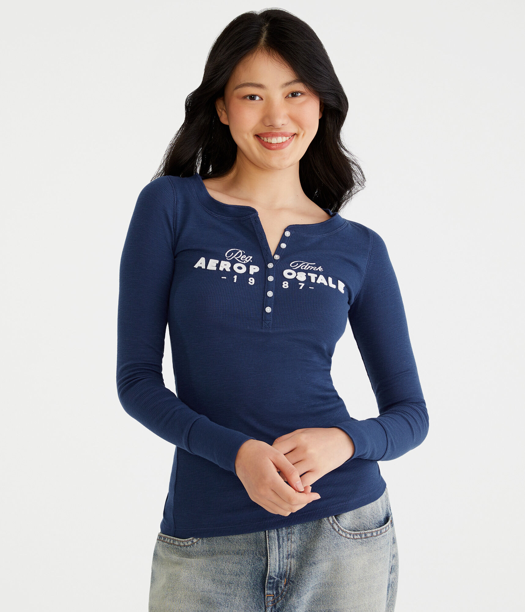 Long Sleeve Aeropostale 1987 Graphic Henley