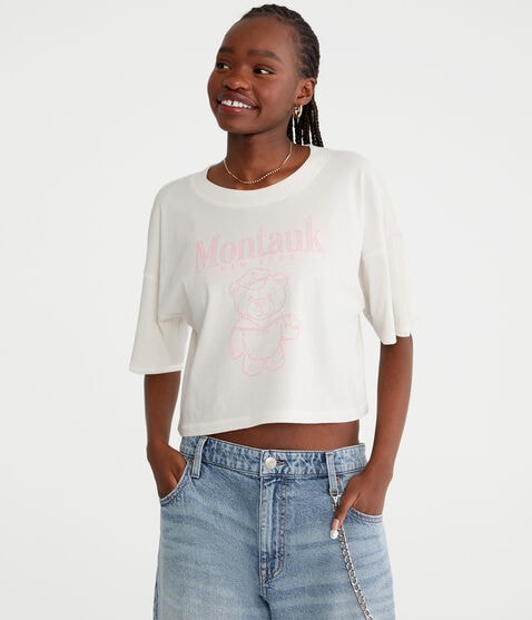 Montauk Teddy Bear Cropped Boyfriend Graphic Tee Montauk Teddy Bear Cropped Boyfriend Graphic Tee