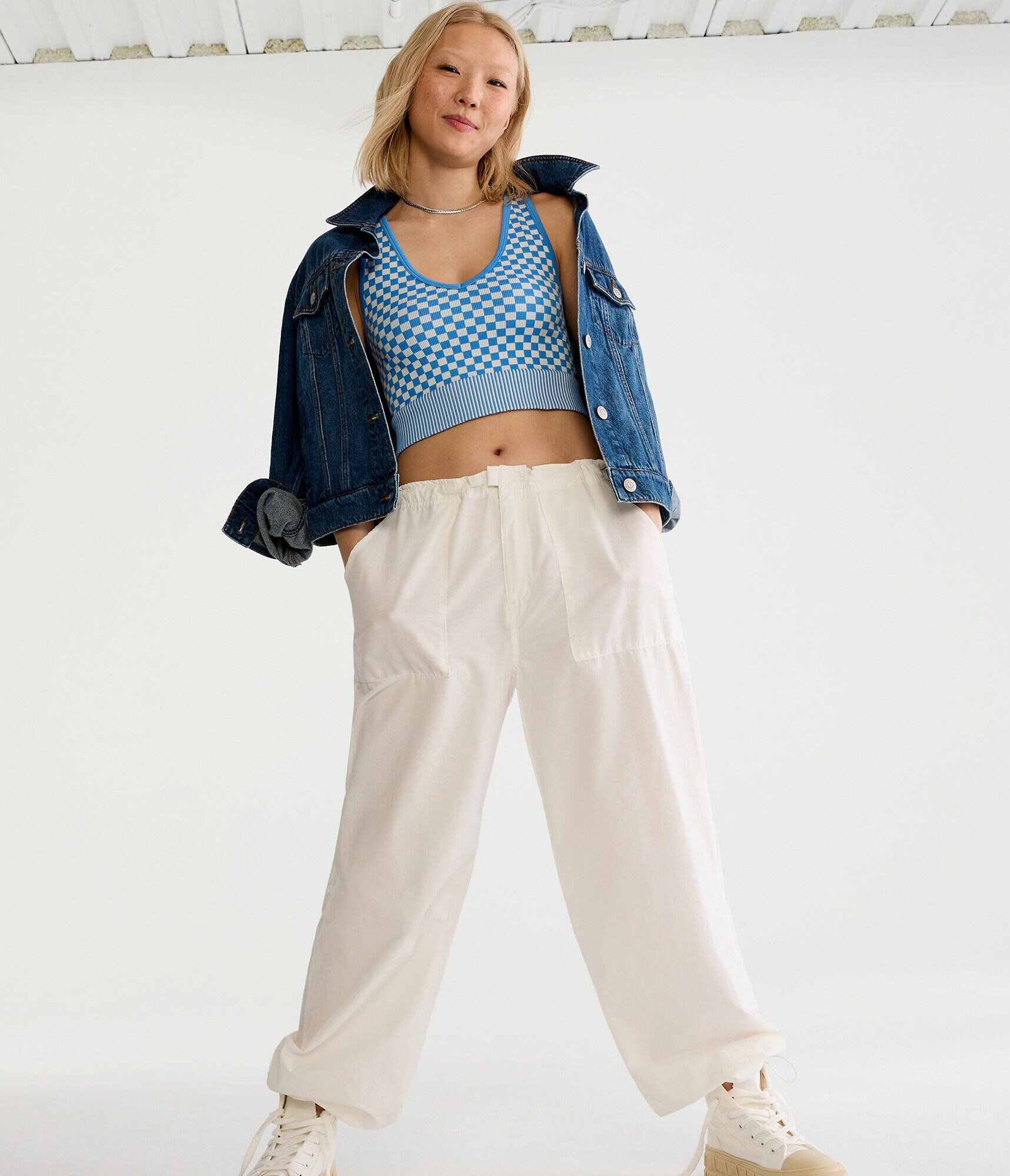 Checker Seamless V-Neck Cropped Tank