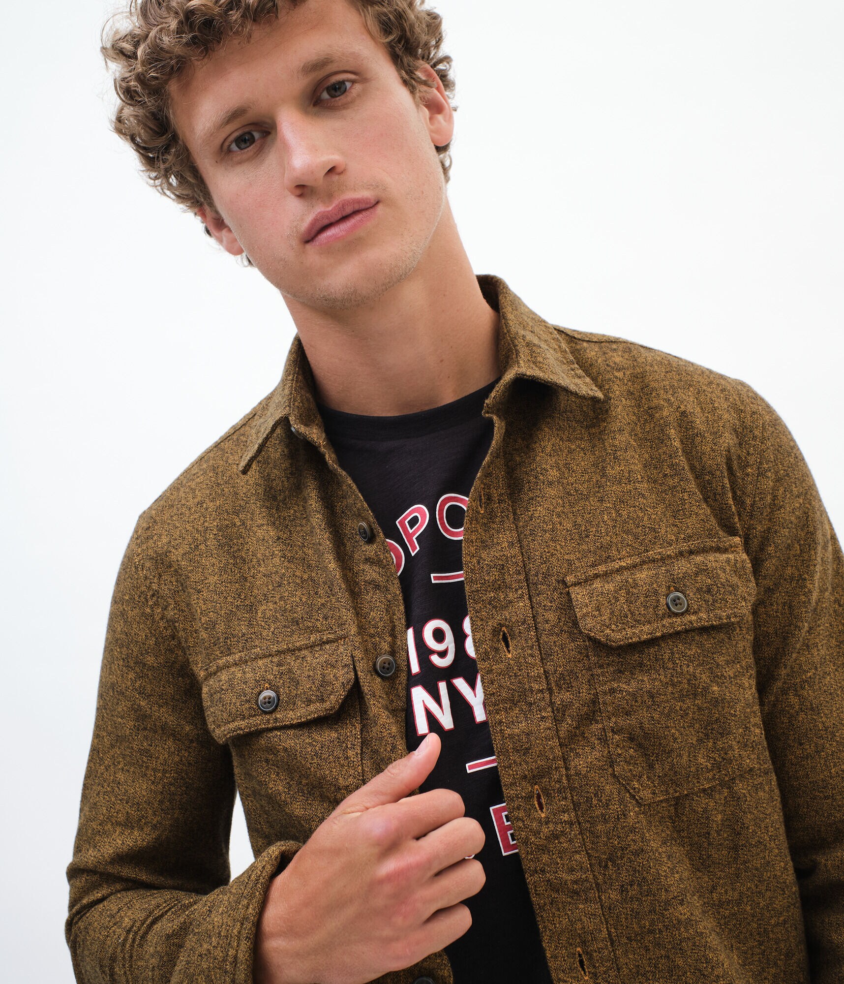 Long Sleeve Workwear Flannel Button-Down Shirt***