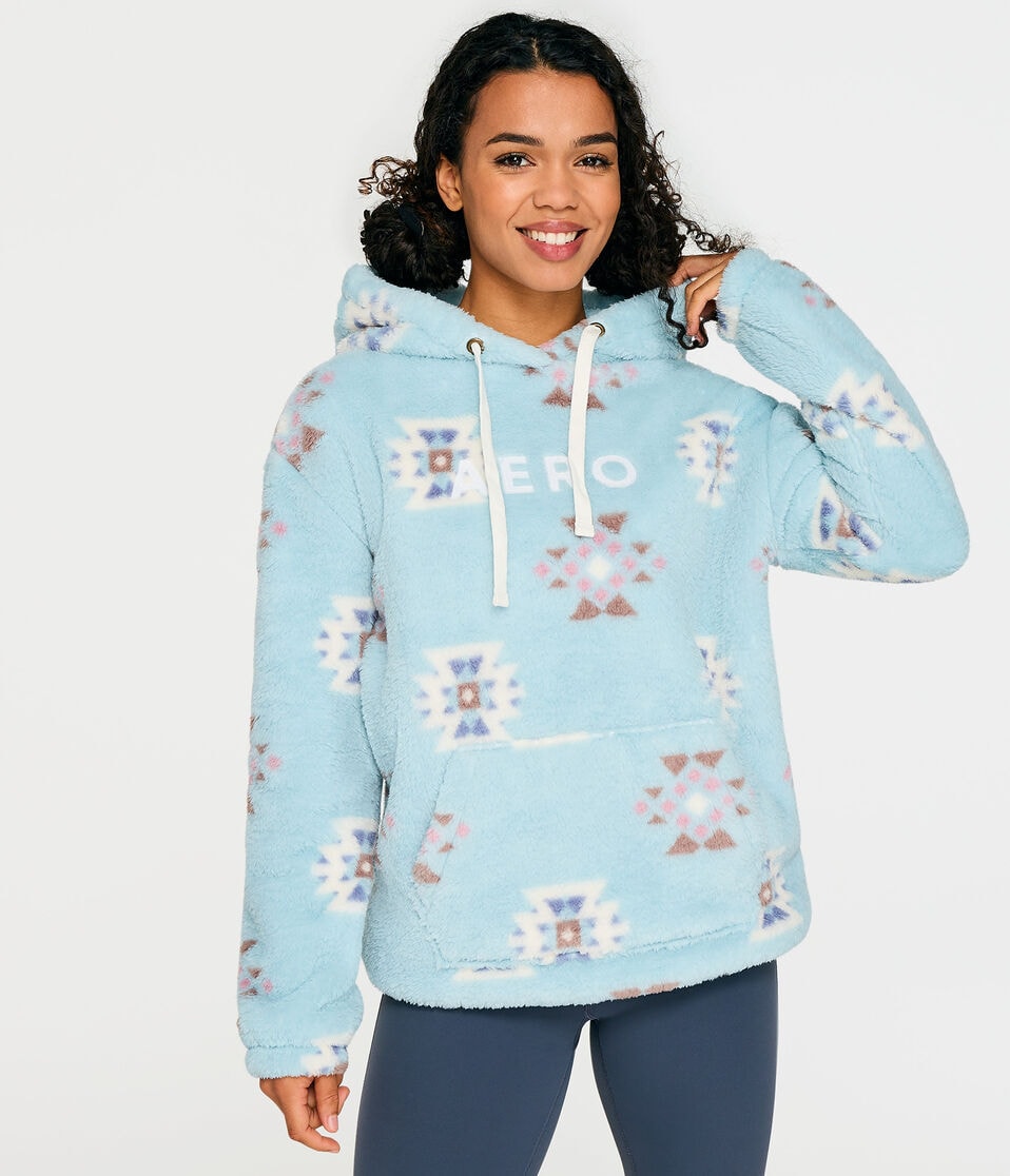 Aero Geometric Sherpa Fleece Pullover Hoodie