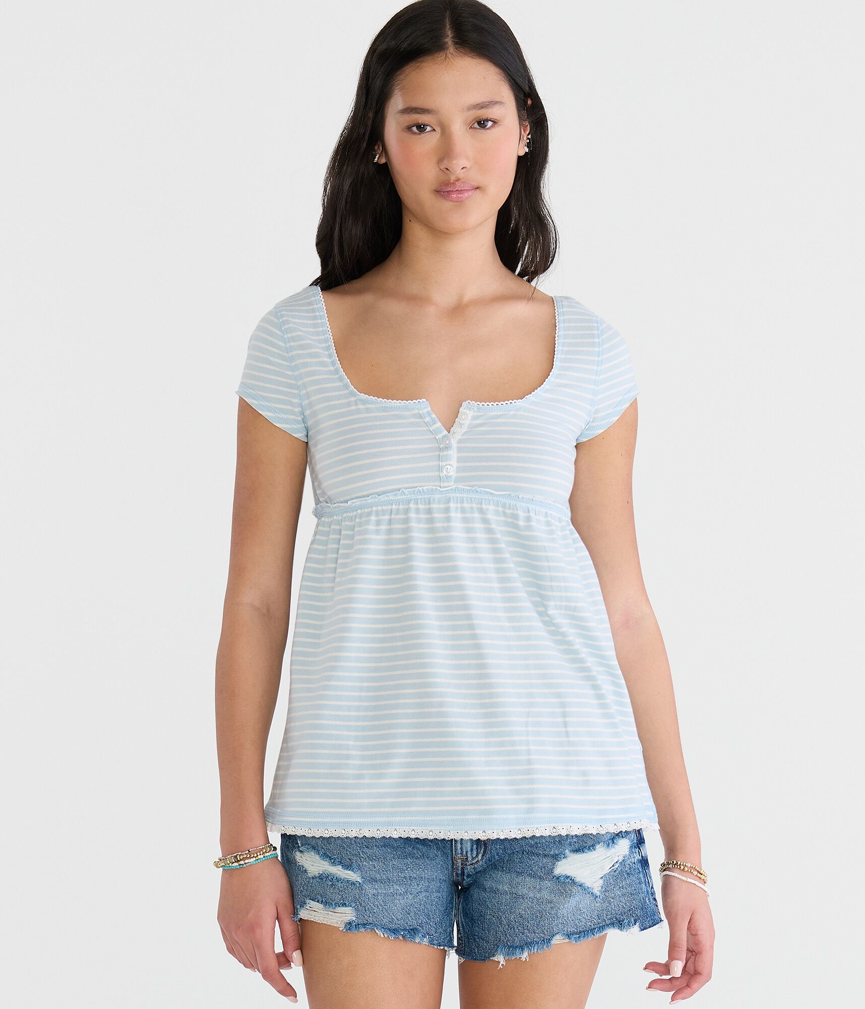 Seriously Soft Striped Y2K Babydoll Henley