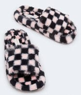 Checkered Faux Fur Slide Sandal