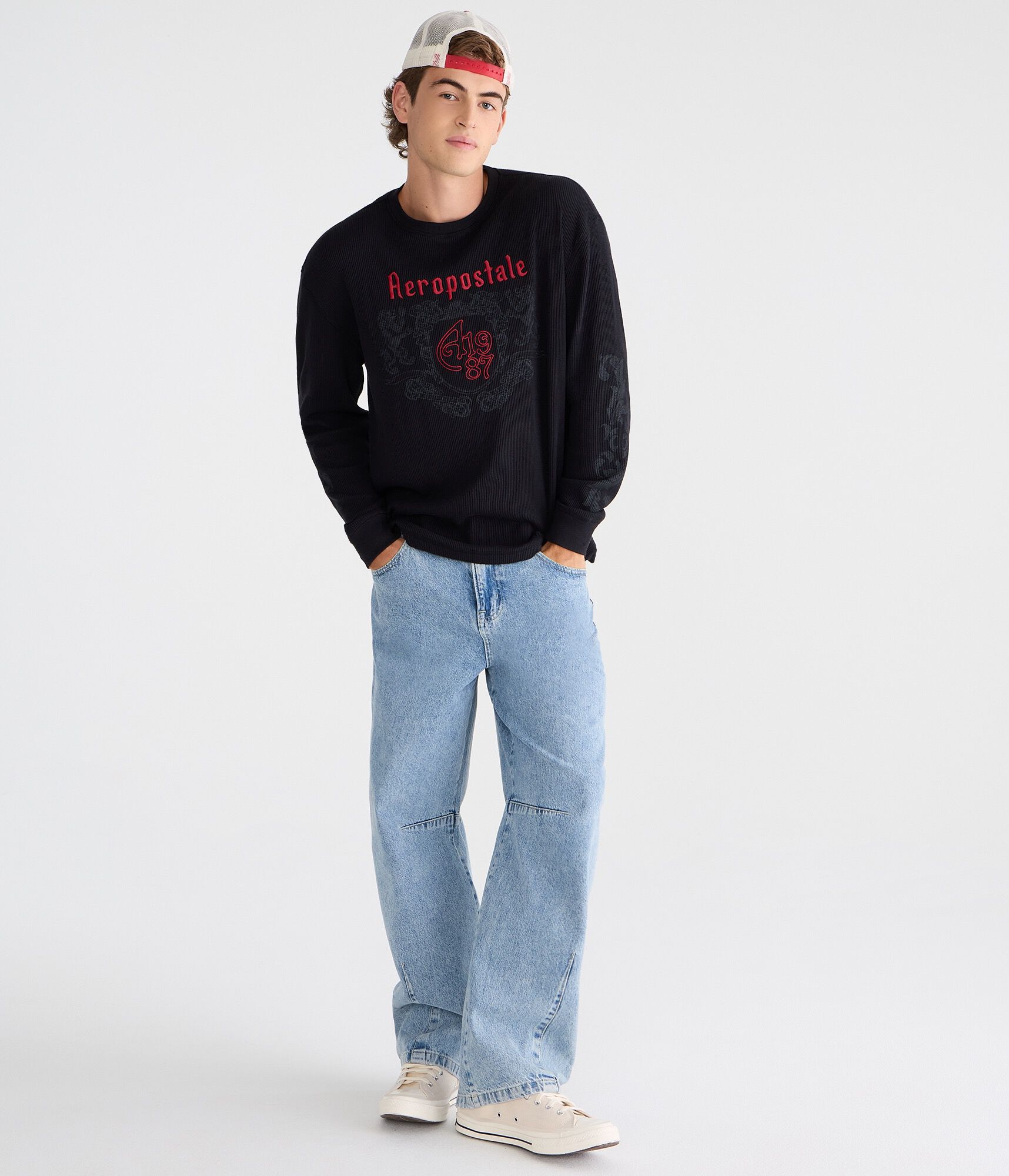 Long Sleeve Gothic Logo Graphic Thermal Tee