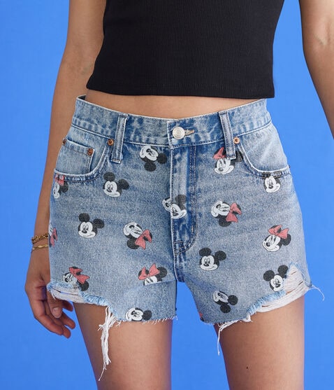 Mickey & Friends | Aero High-Rise Mickey Mouse & Minnie Mouse Denim Shorty Shorts