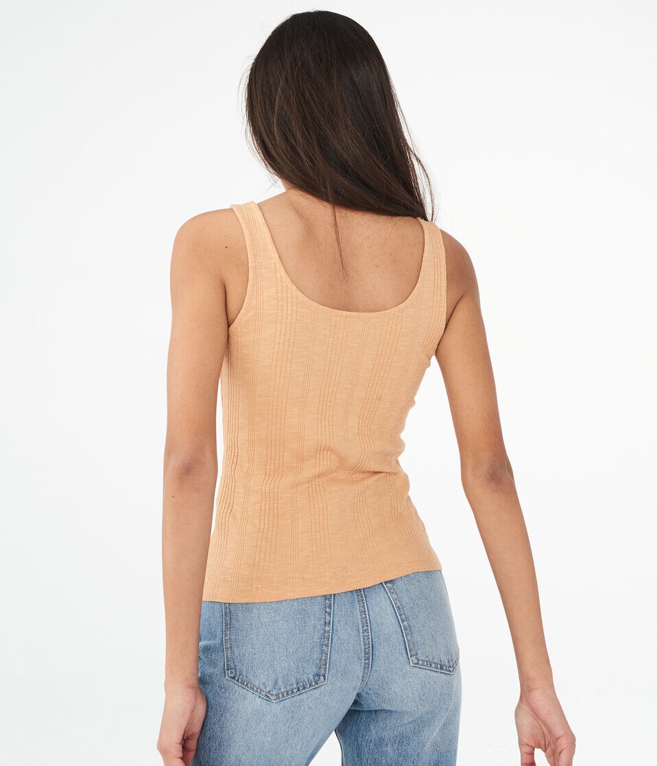 Solid Ribbed Button Tank