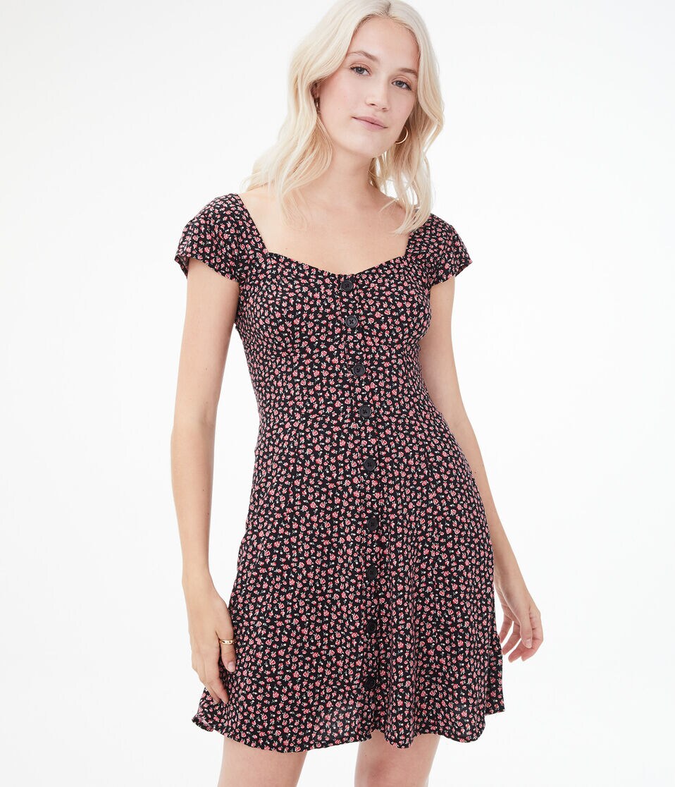 Printed Button-Front Fit & Flare Dress Printed Button-Front Fit & Flare Dress