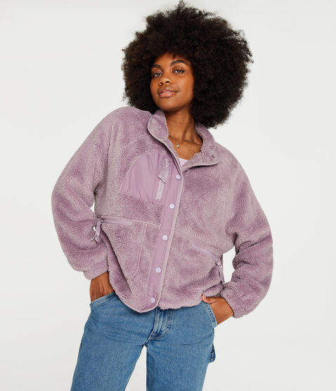 Solid Sherpa Snap Jacket Solid Sherpa Snap Jacket