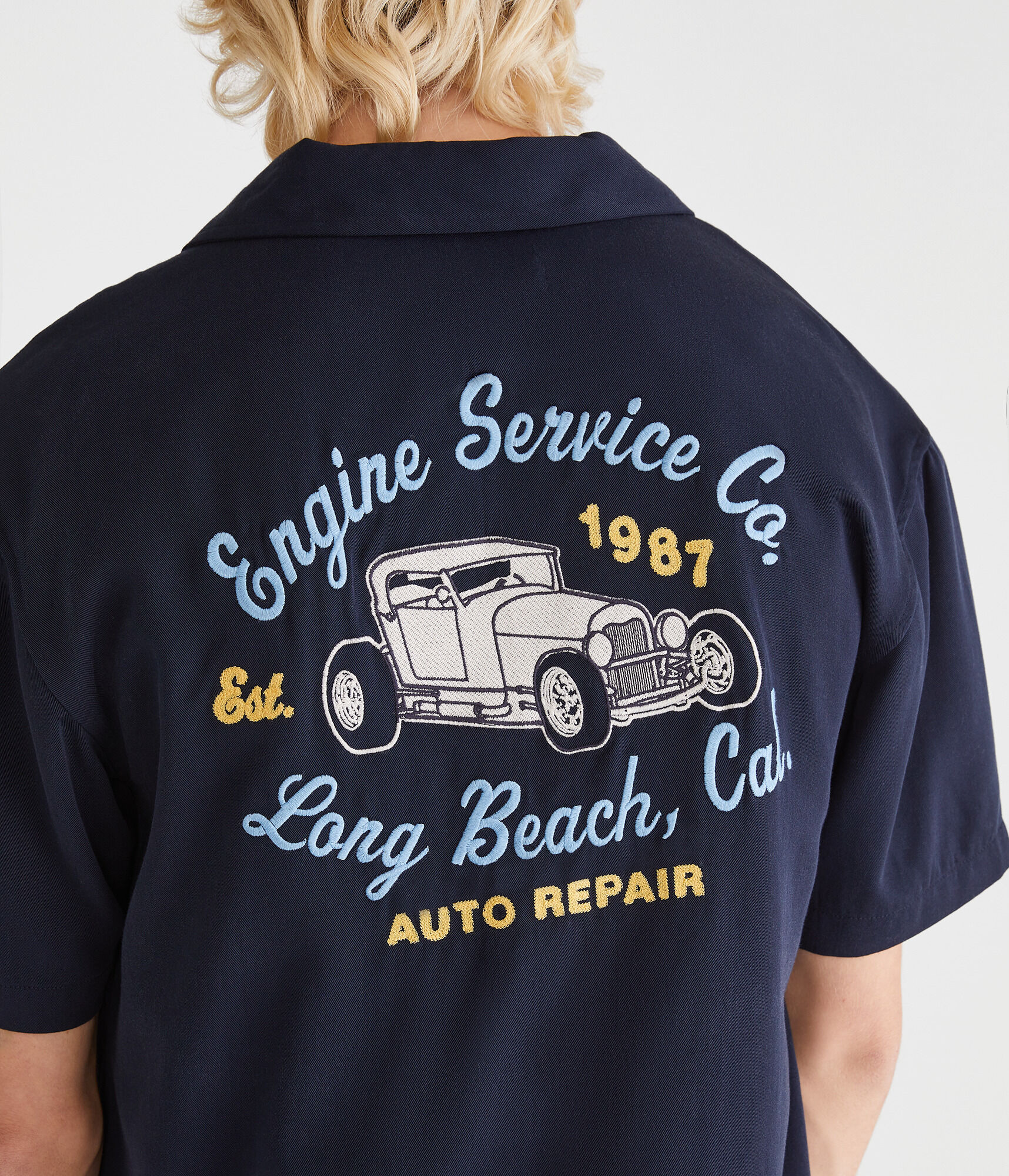 Short Sleeve Long Beach Auto Repair Boxy Camp Shirt
