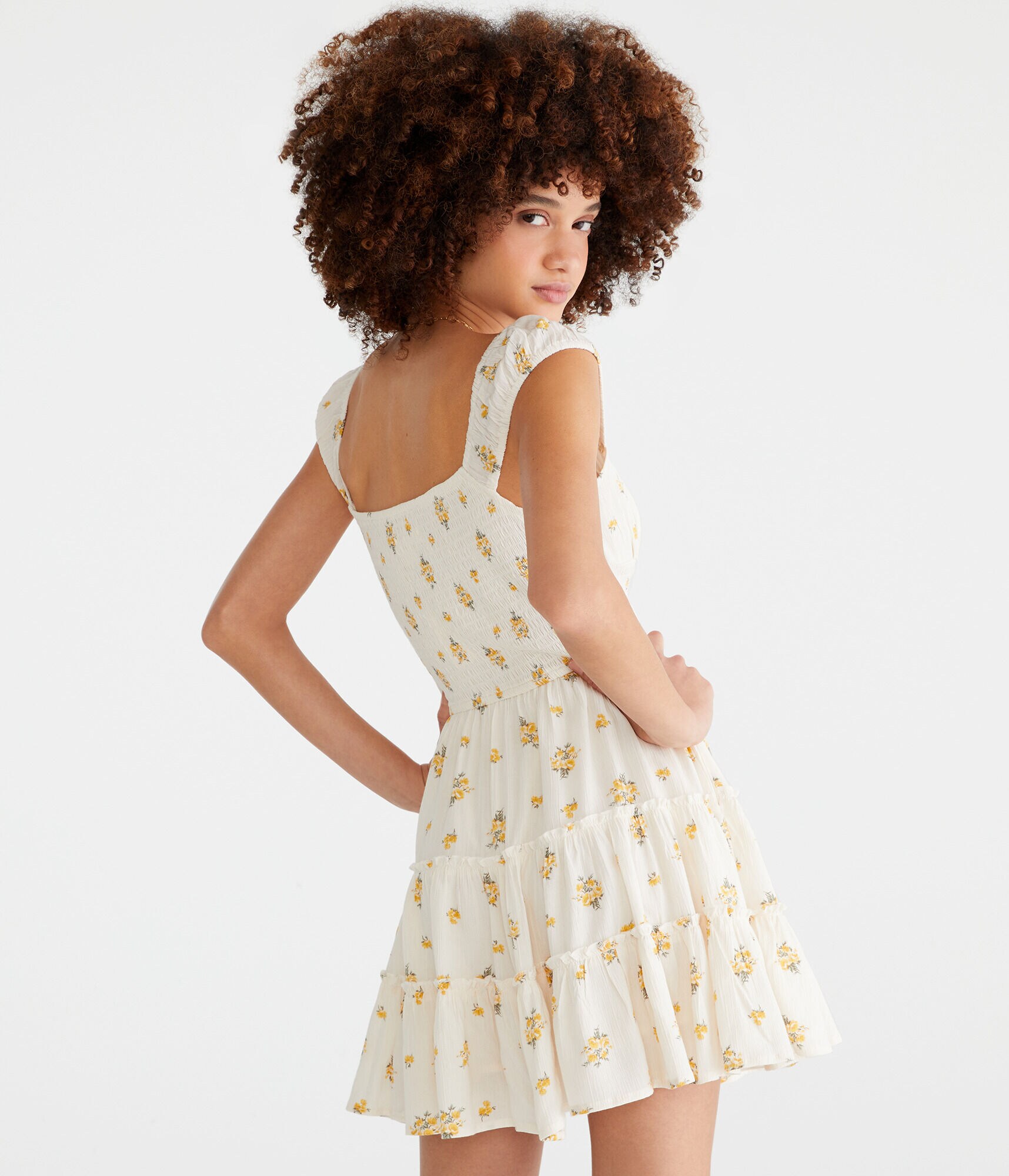 Floral Scoop-Neck Smocked Fit &amp; Flare Dress