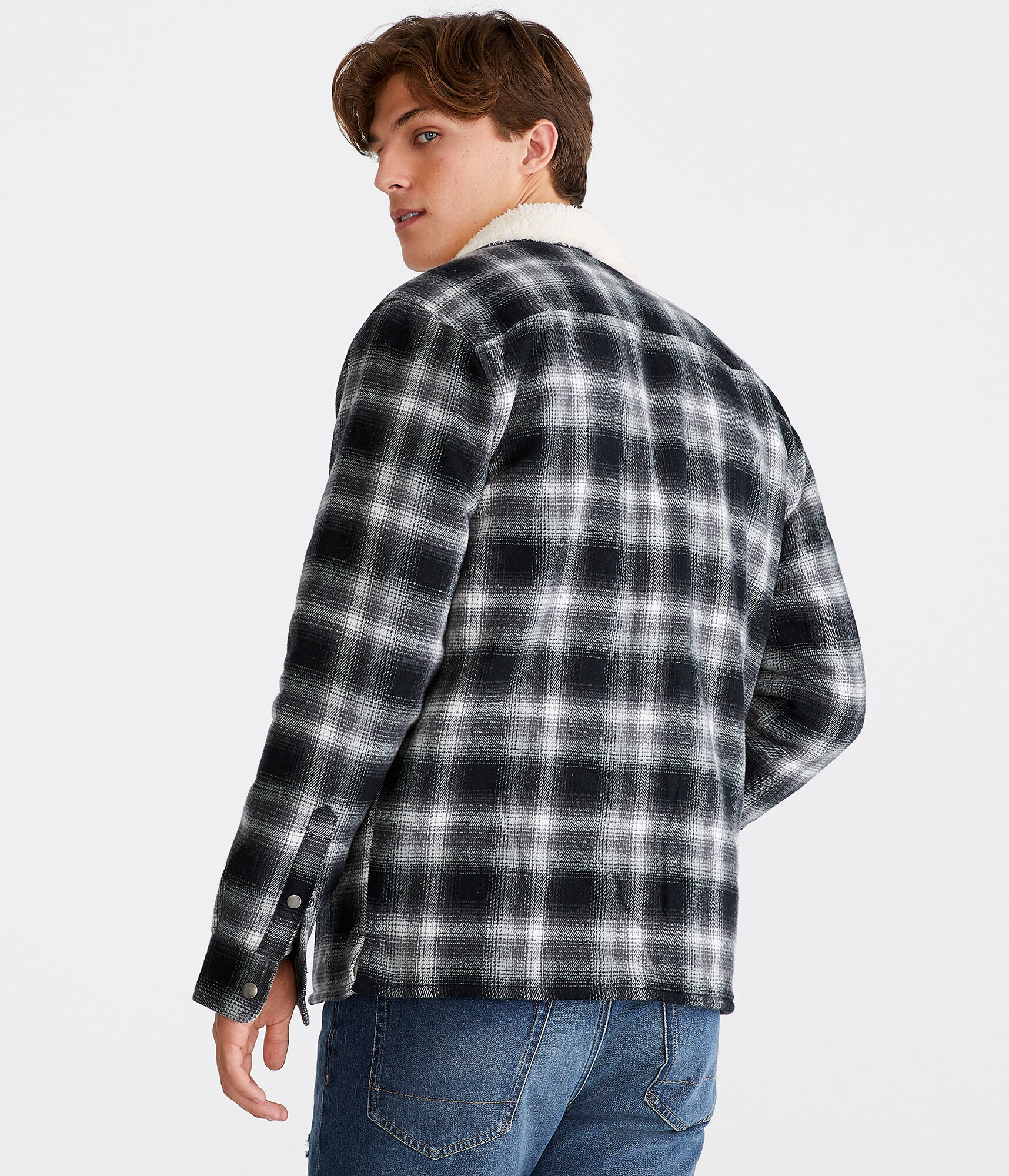 Plaid Sherpa-Lined Full-Zip Flannel Shacket