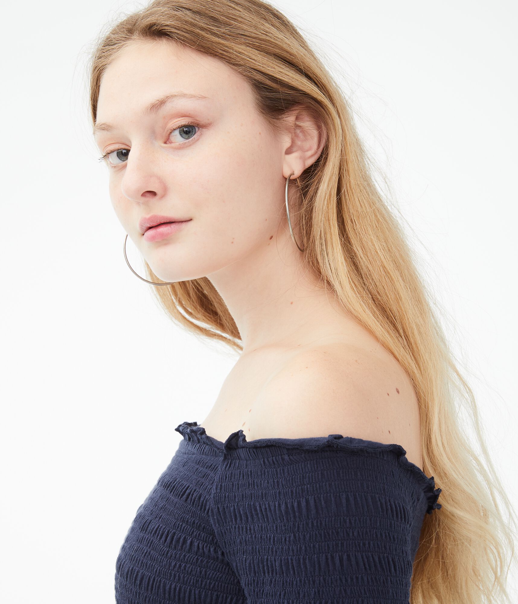 Long Sleeve Smocked Off-The-Shoulder Top