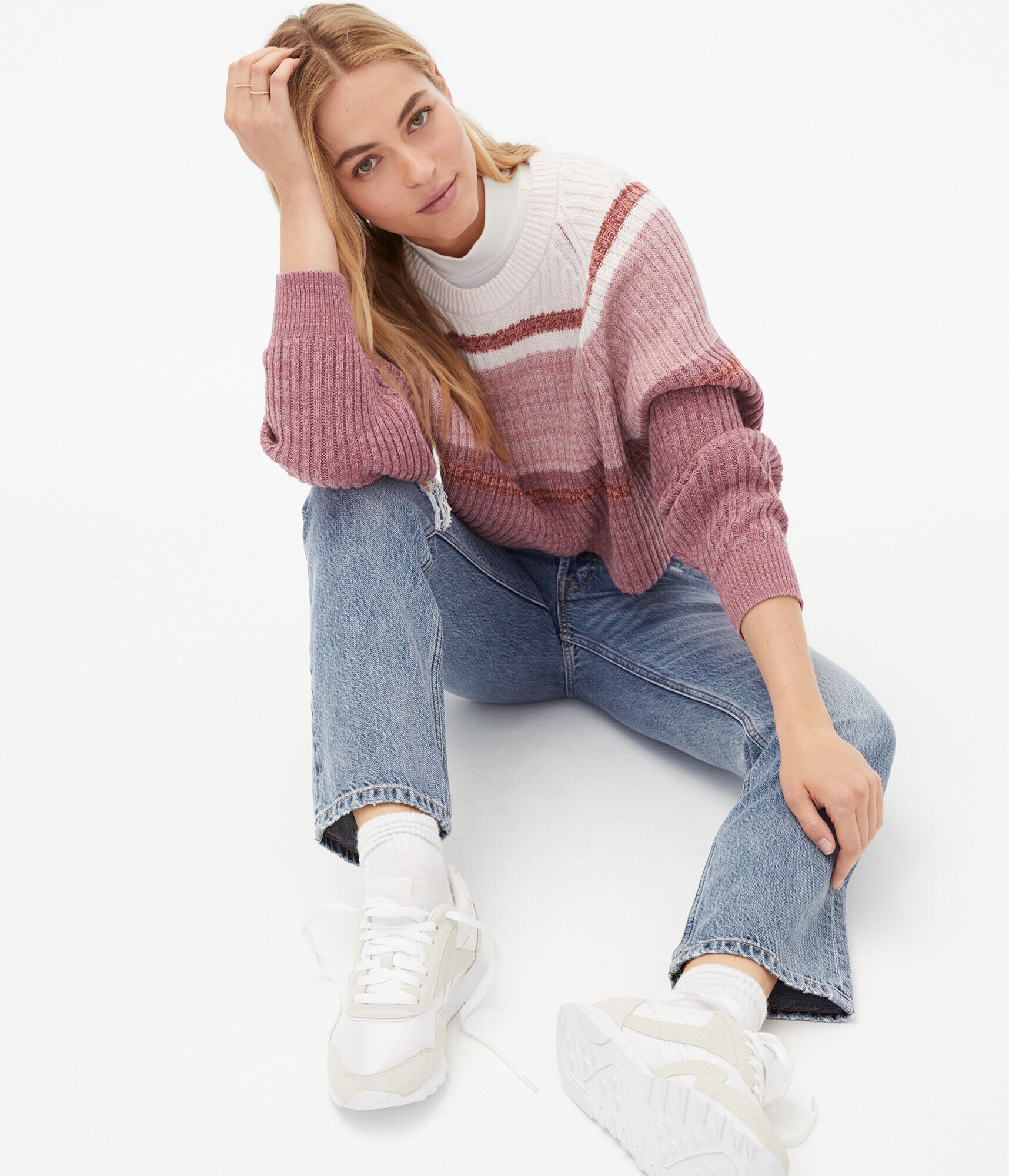 Blocked Stripe Cropped Crew Sweater