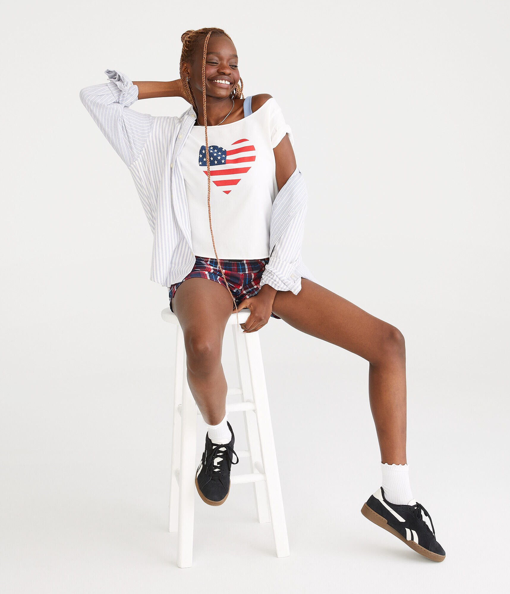 American Flag Heart Off-The-Shoulder Graphic Tee