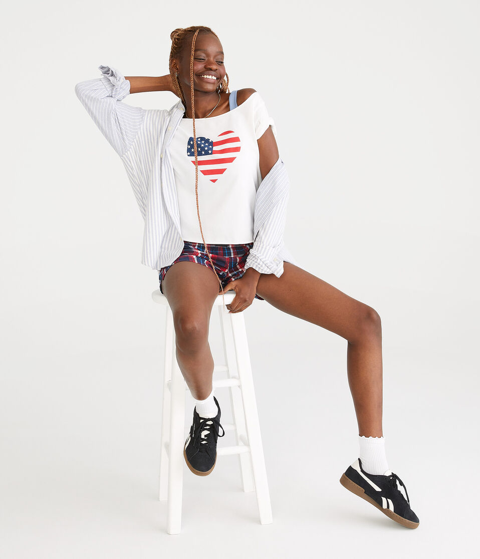 American Flag Heart Off-The-Shoulder Graphic Tee