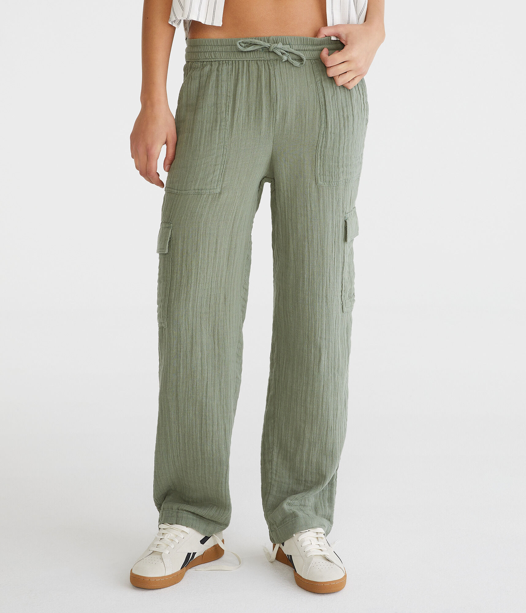 Gauze Wide Leg Cargo Pants