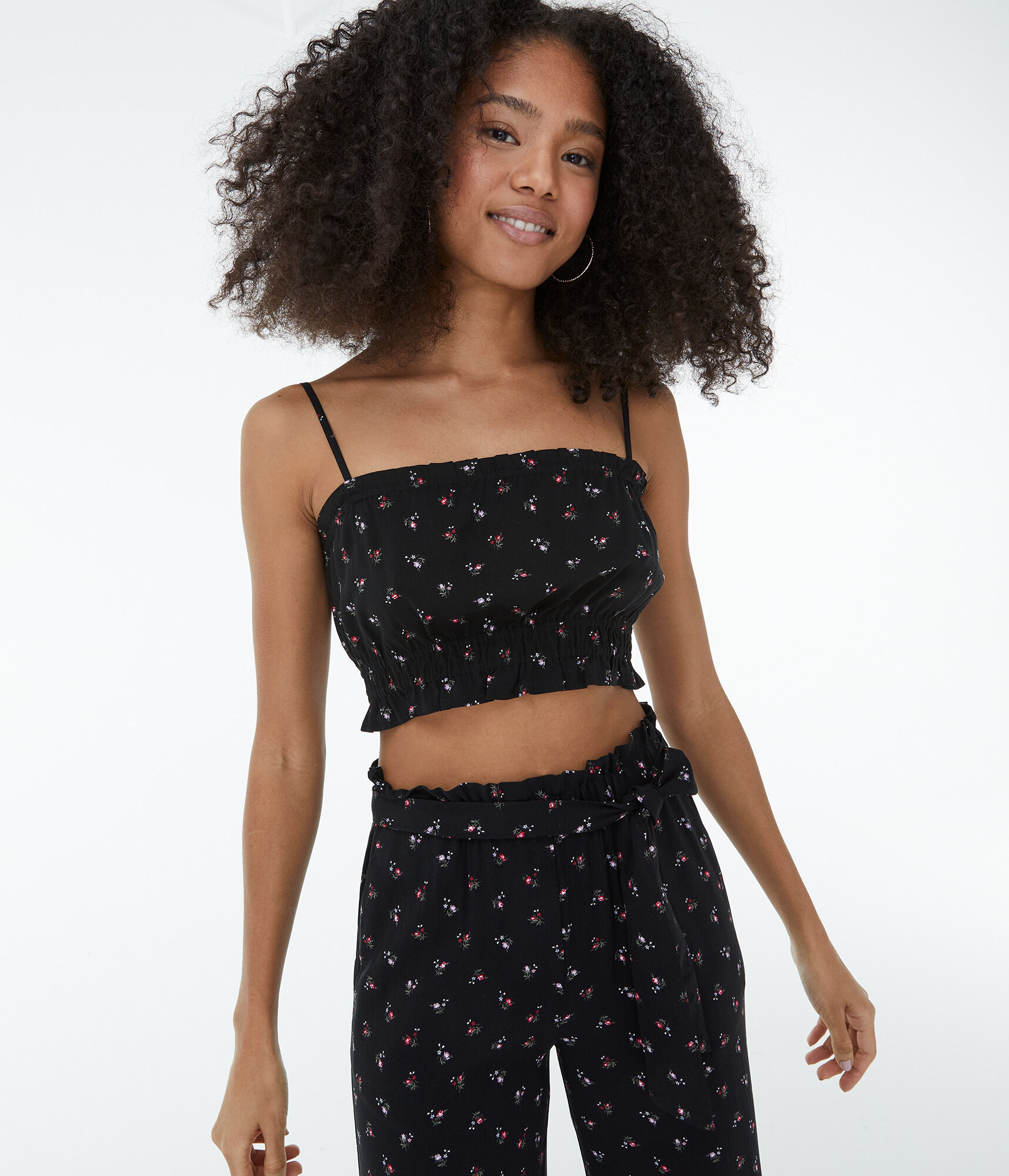 Tiny Flower Smocked Cropped Tank