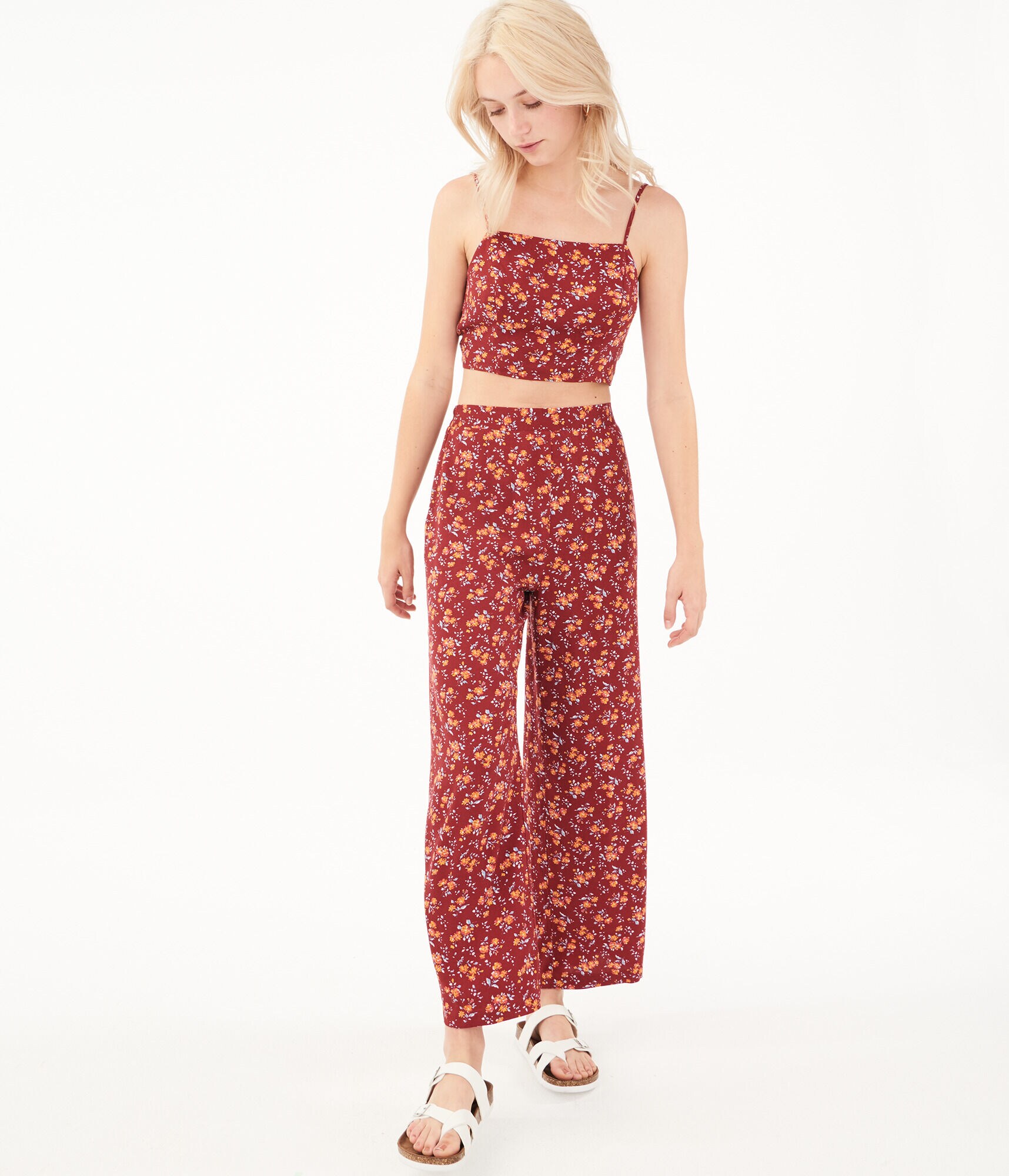 High-Waisted Floral Wide-Leg Pants