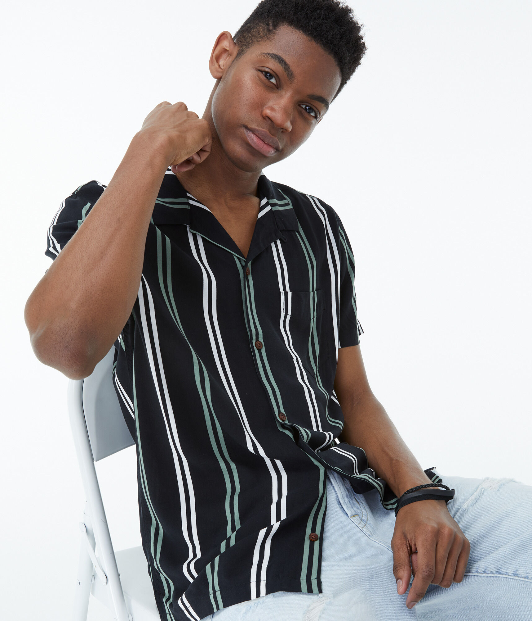 Vertical Stripe Button-Down Resort Shirt