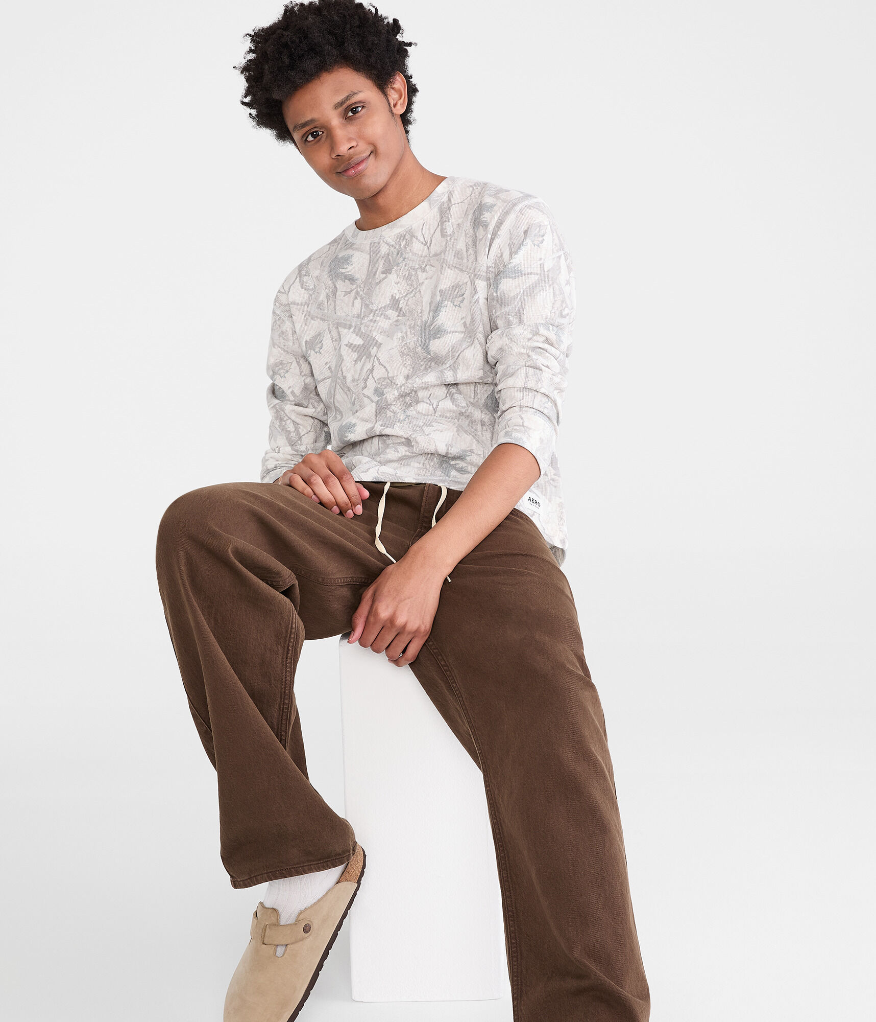 Long Sleeve Forest Camo Boxy Thermal Crew Tee