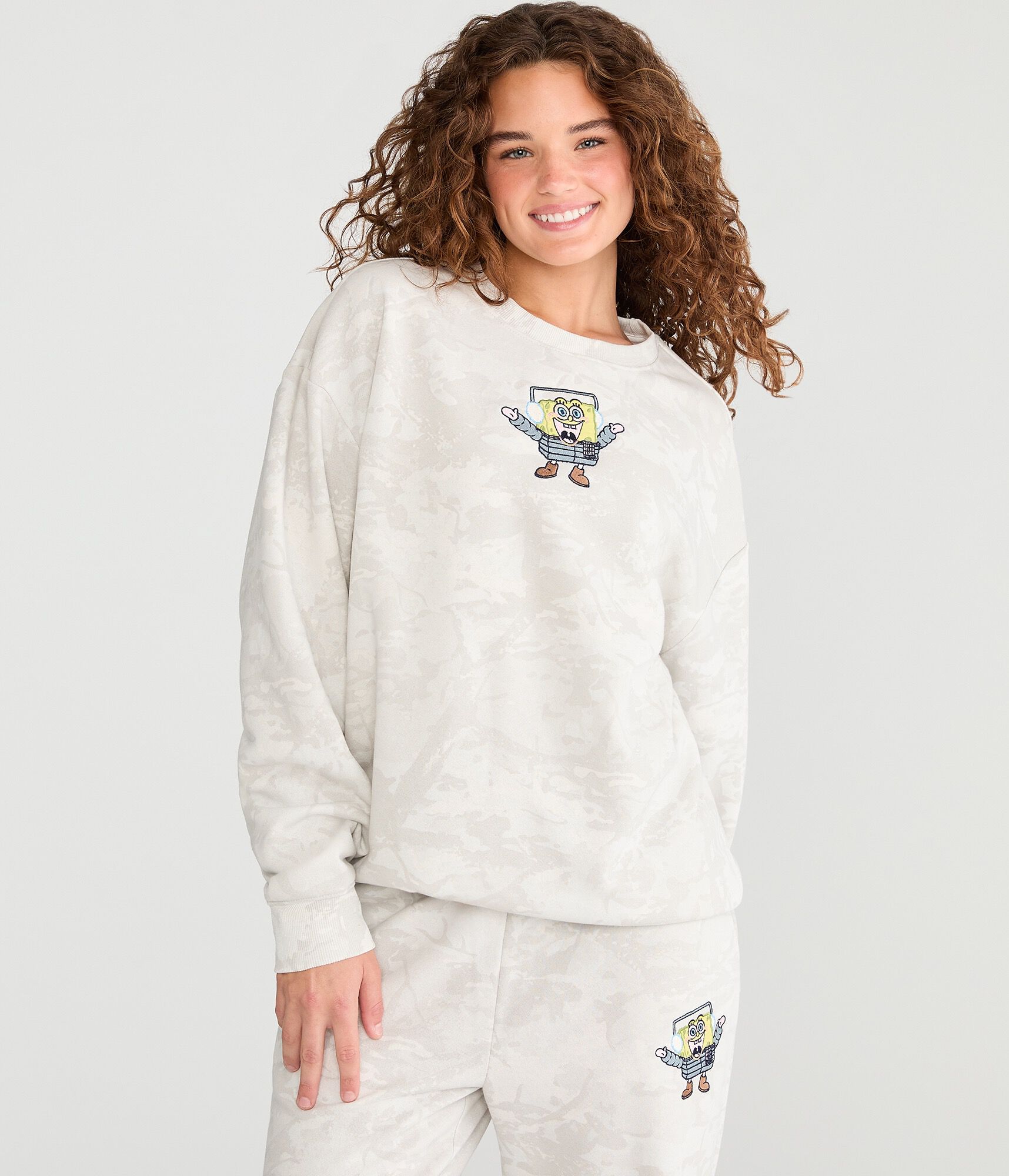 SpongeBob x Aero Forest Camo Chilly Crew Sweatshirt