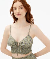 Floral Tie-Front Smocked Cropped Cami