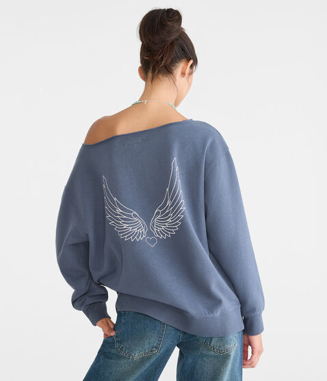 Cloud Soft Angel Wings Off-The-Shoulder Sweatshirt Cloud Soft Angel Wings Off-The-Shoulder Sweatshirt