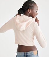 Long Sleeve Cropped Hooded Waffle Henley