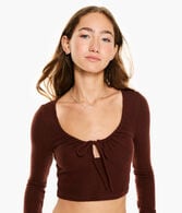 Long Sleeve Tie-Front Cropped Shrunken Tee