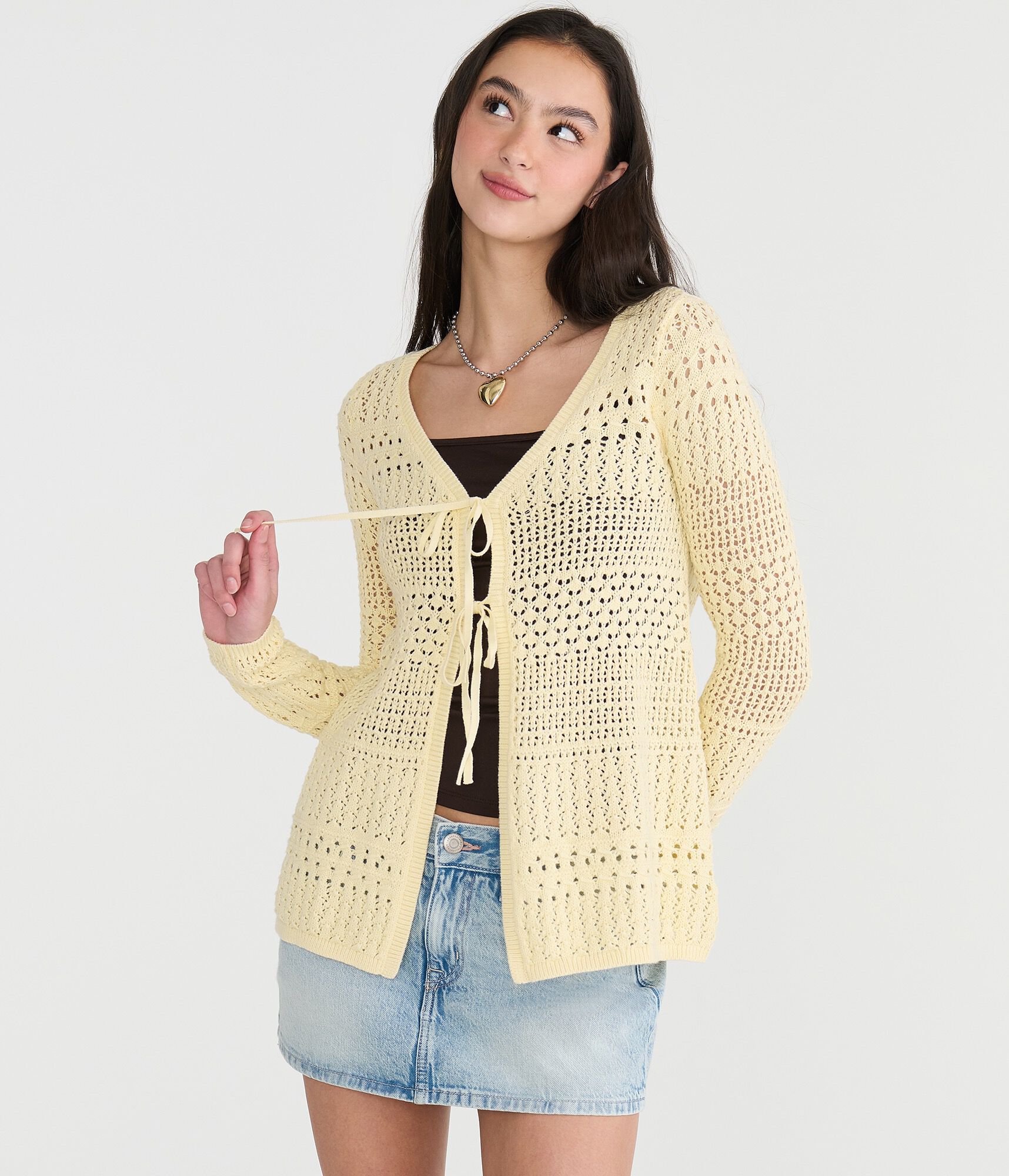 Open-Knit Tie-Front Cardigan
