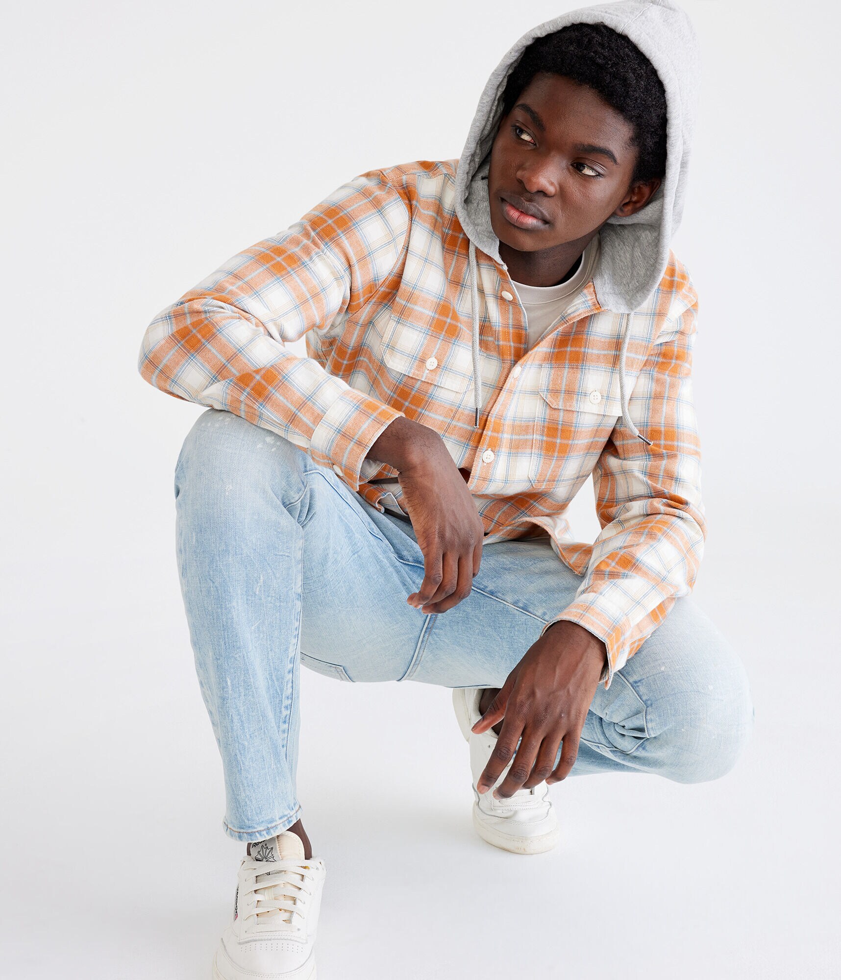 Long Sleeve Relaxed Plaid Hooded Flannel Shirt