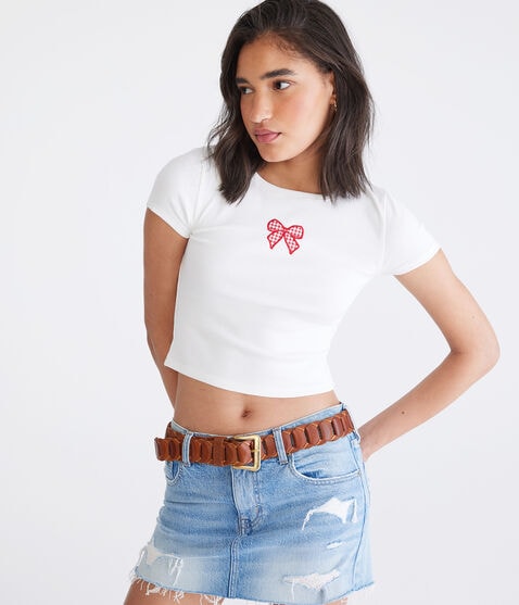 Seriously Soft Gingham Bow Baby Tee Seriously Soft Gingham Bow Baby Tee